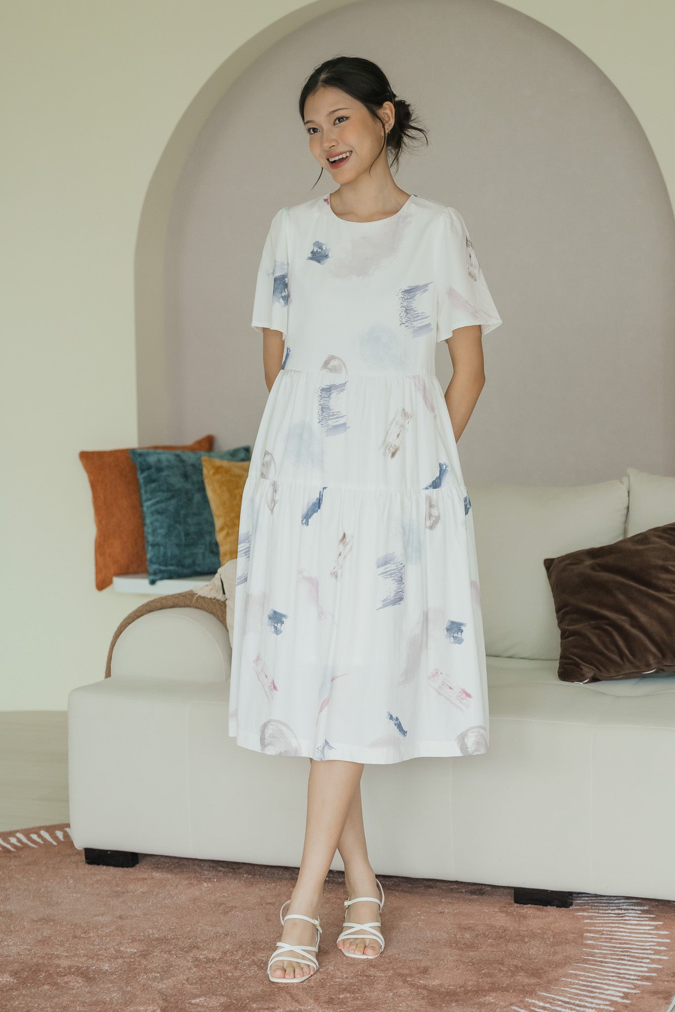 Reverie Sleeved Midi Dress in Petal Dust