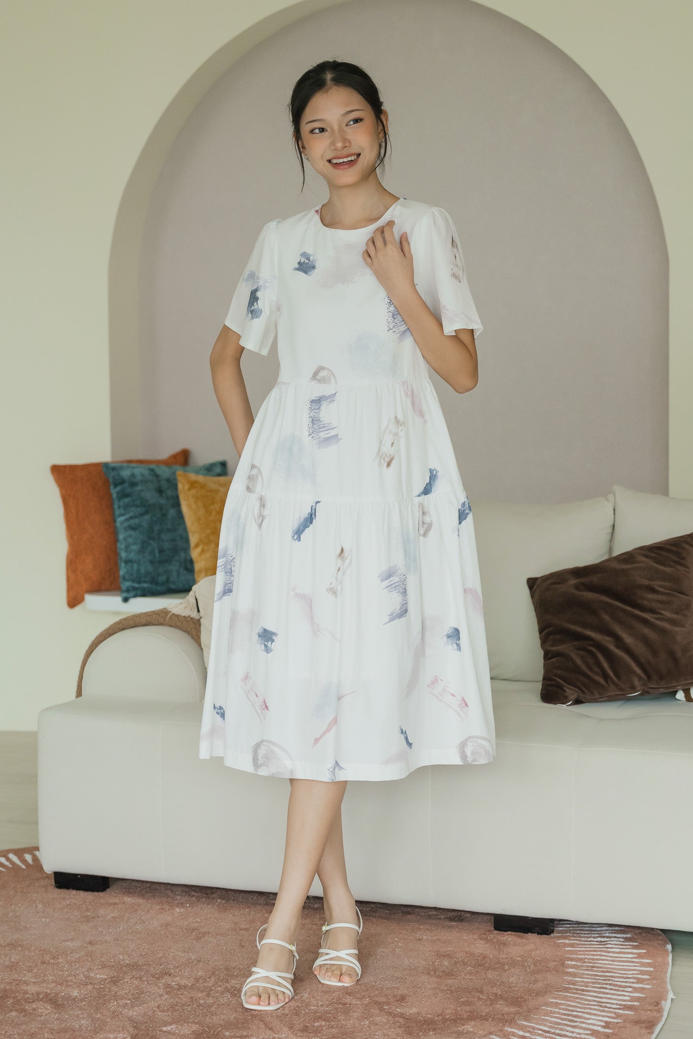 Reverie Sleeved Midi Dress in Petal Dust