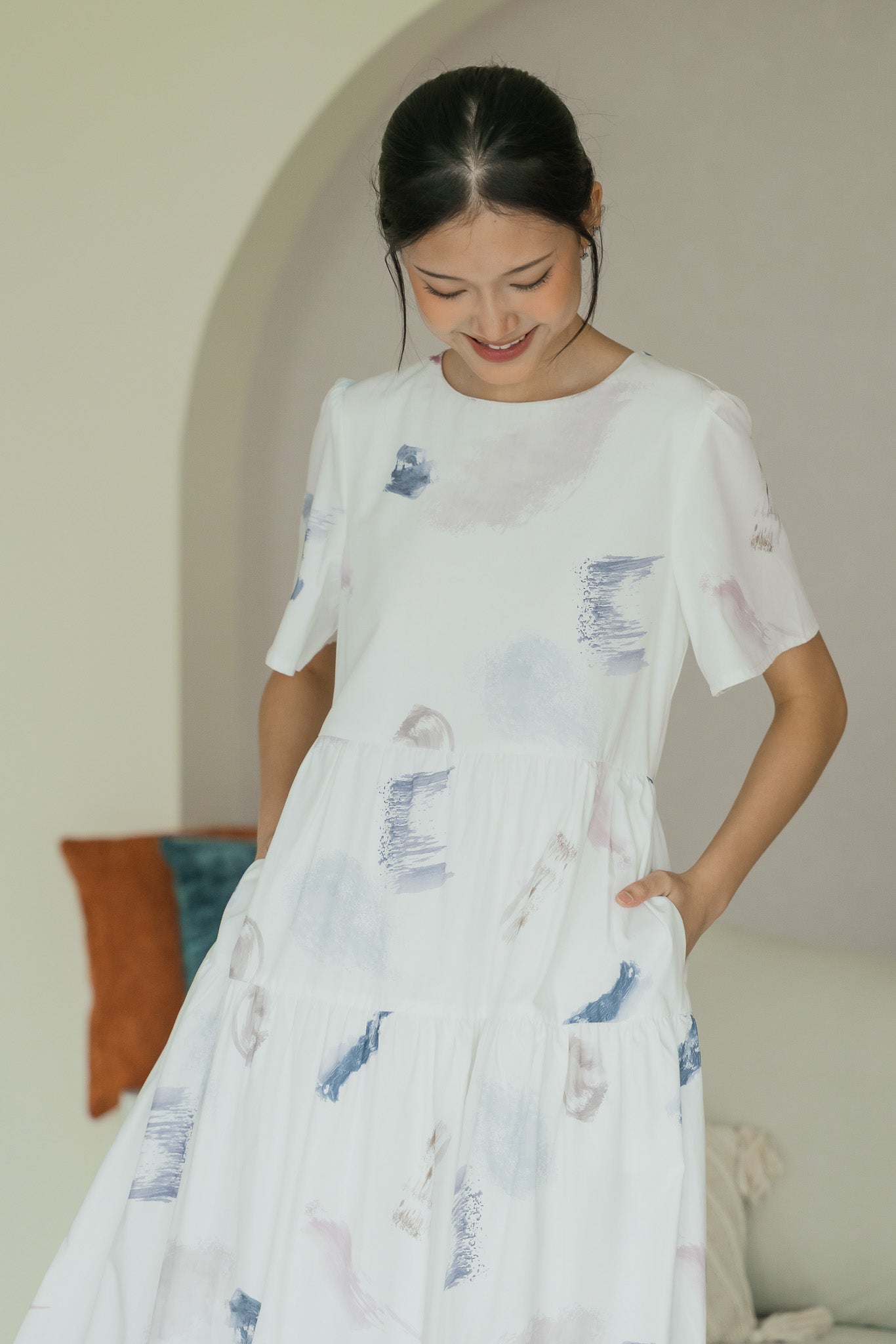 Reverie Sleeved Midi Dress in Petal Dust