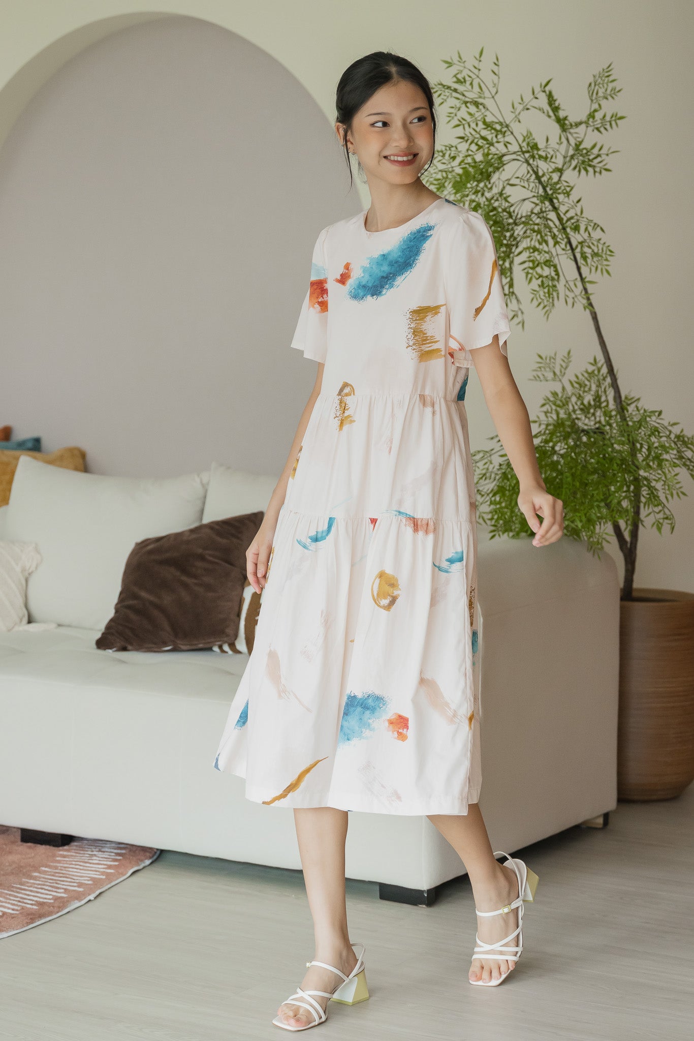 Reverie Sleeved Midi Dress in Wild Terra