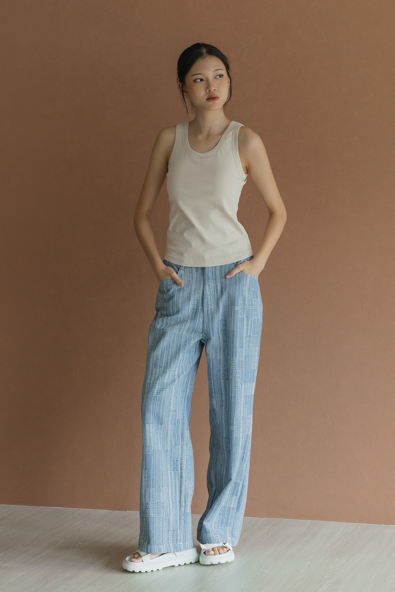 Jacquard Denim Long Broad Pants