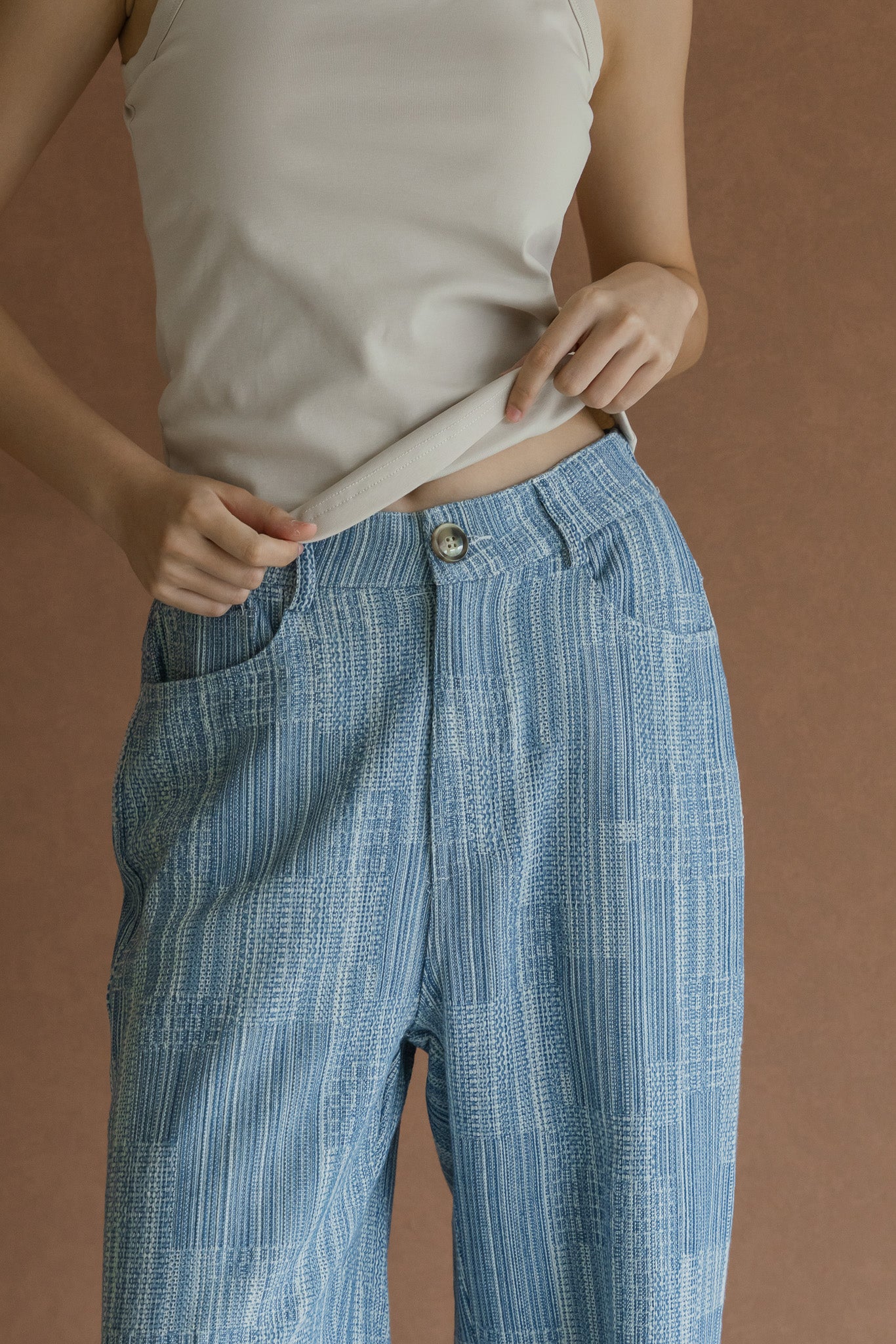 Jacquard Denim Long Broad Pants