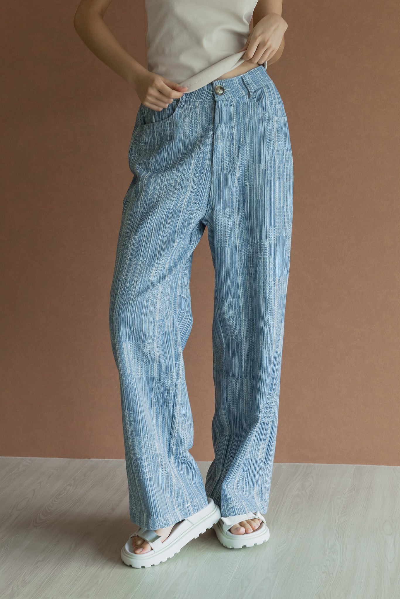 Jacquard Denim Long Broad Pants