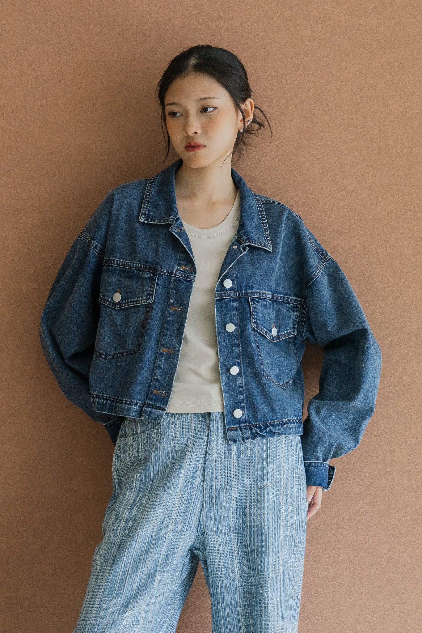 Two-way Oversized Denim Jacket in Mid Wash