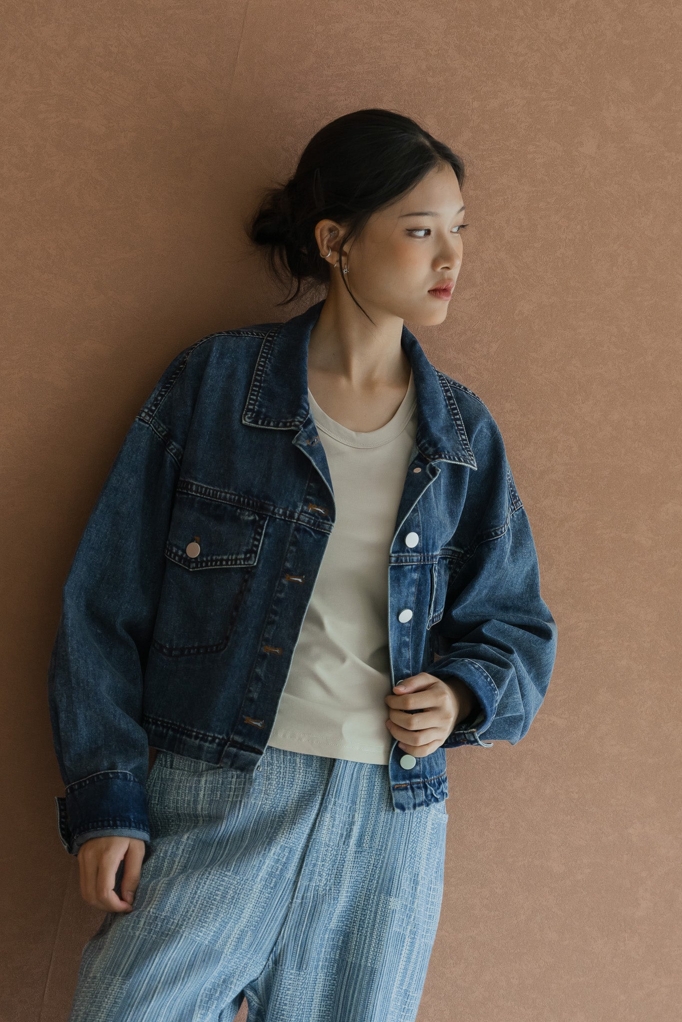 Two-way Oversized Denim Jacket in Mid Wash