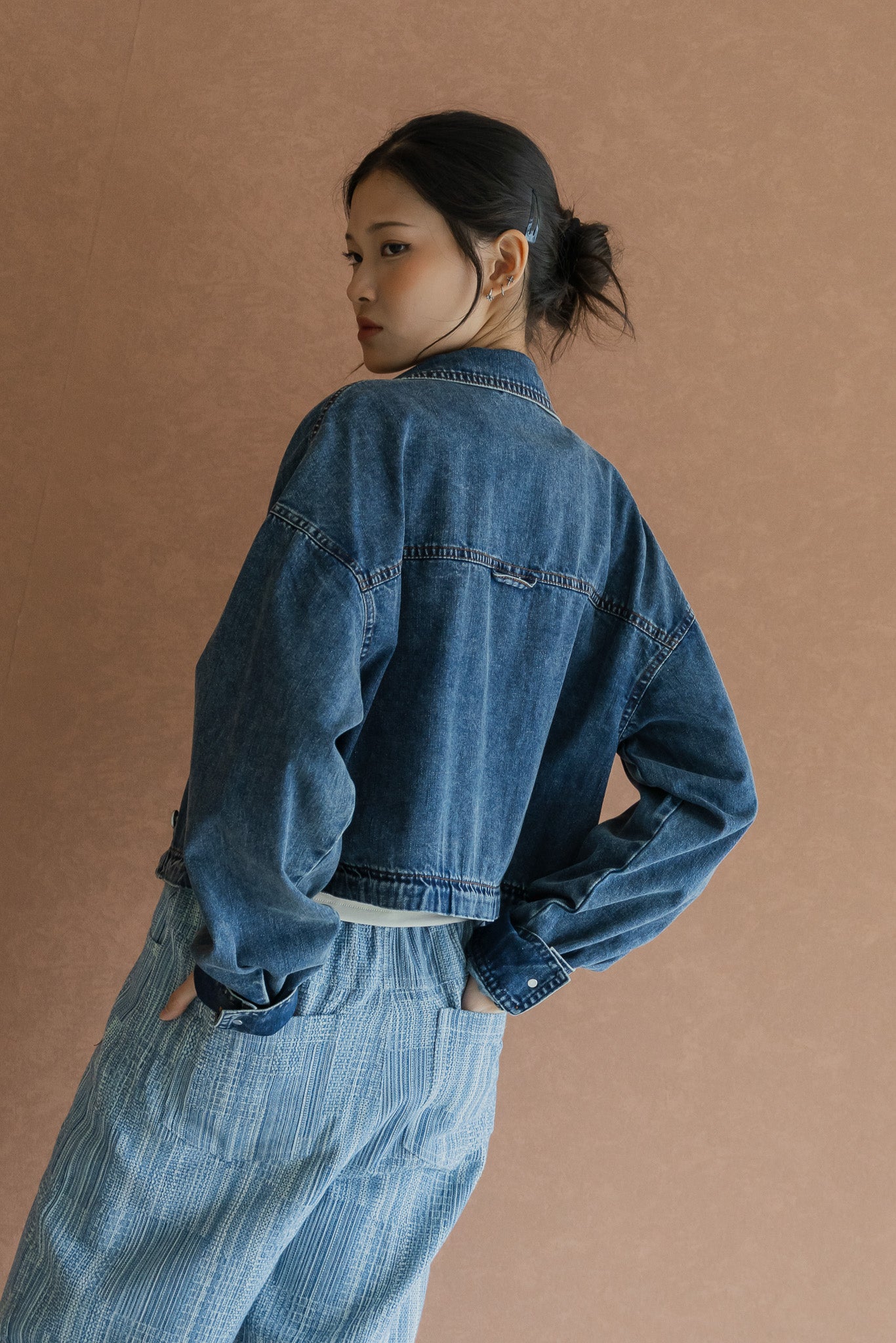 Two-way Oversized Denim Jacket in Mid Wash