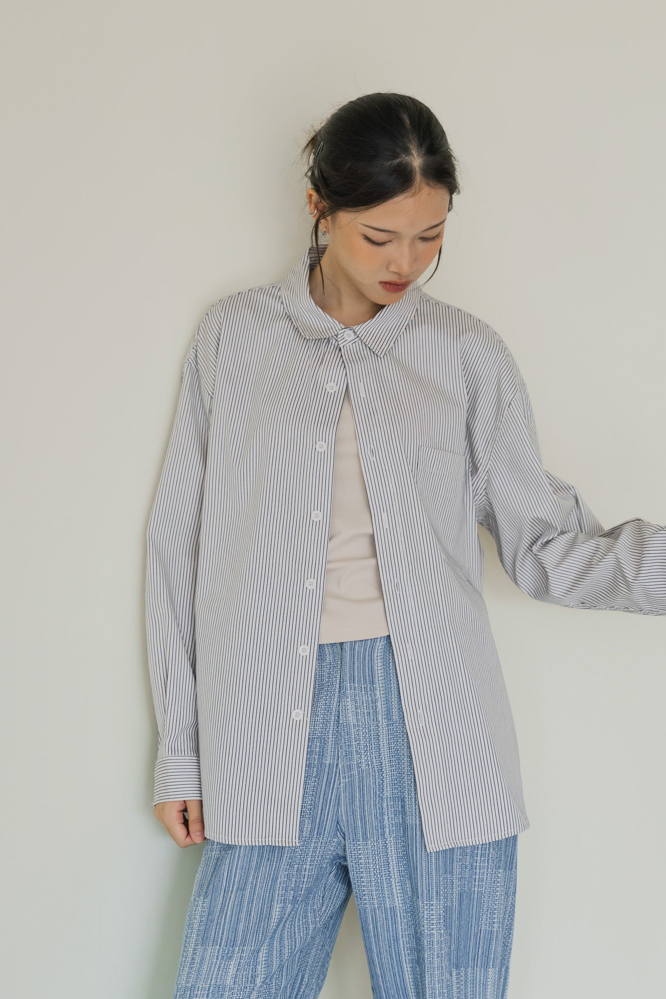 Striped Oversized Shirt in White