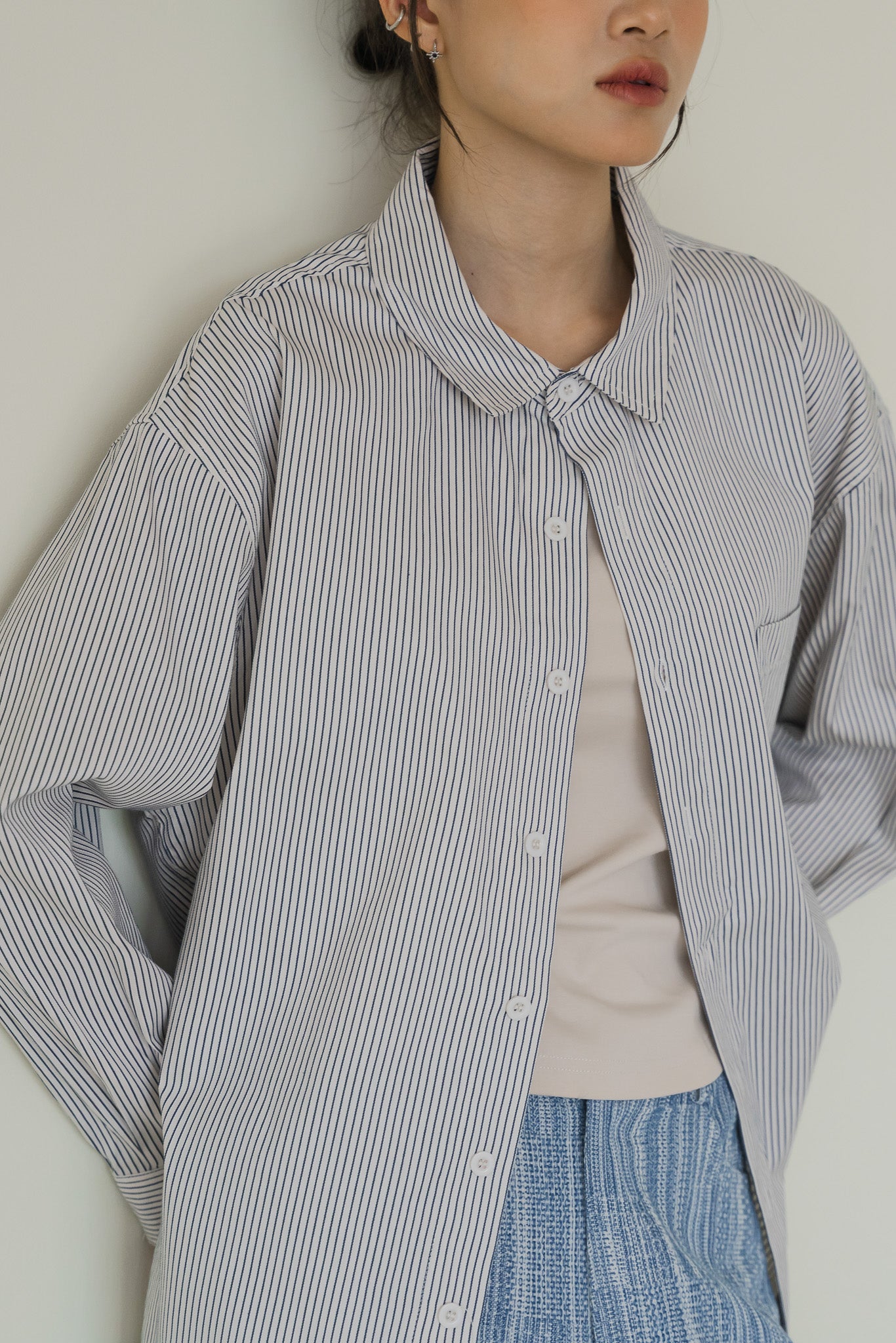 Striped Oversized Shirt in White