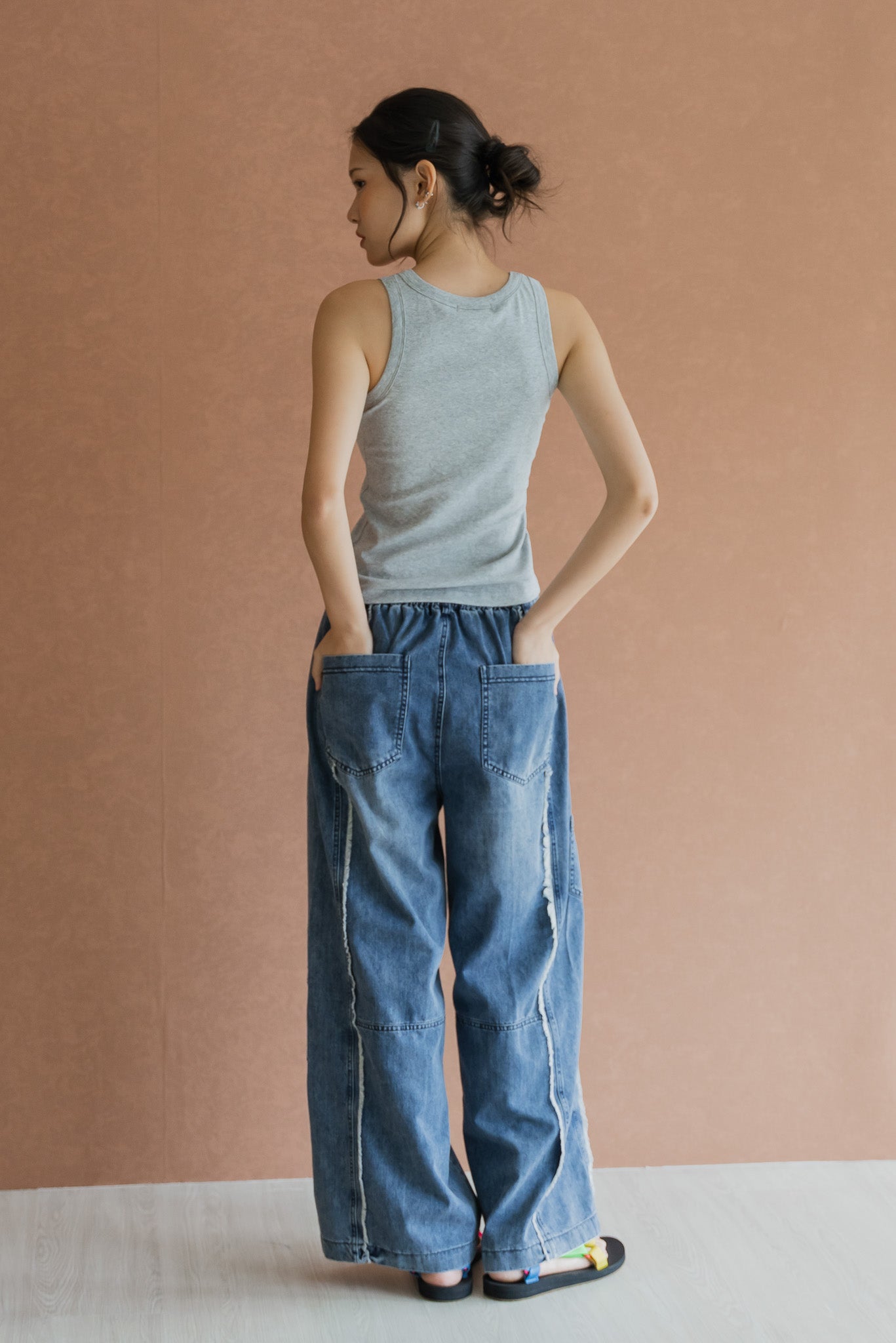 Raw Edge Panel Jeans in Mid Wash