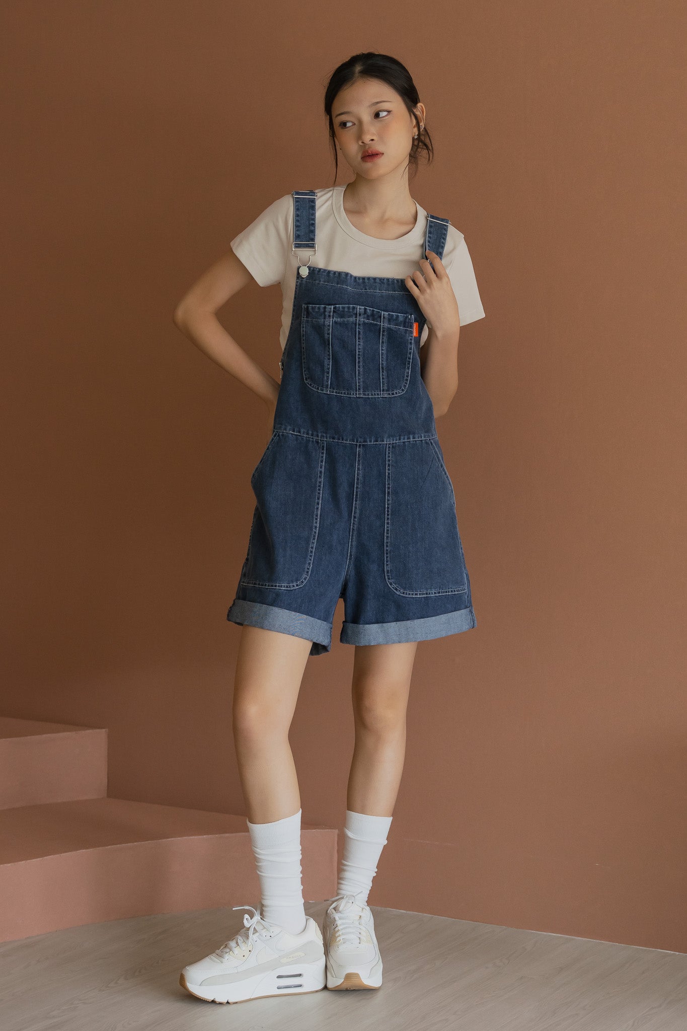 STRANGER Denim Short Bib in Dark Wash