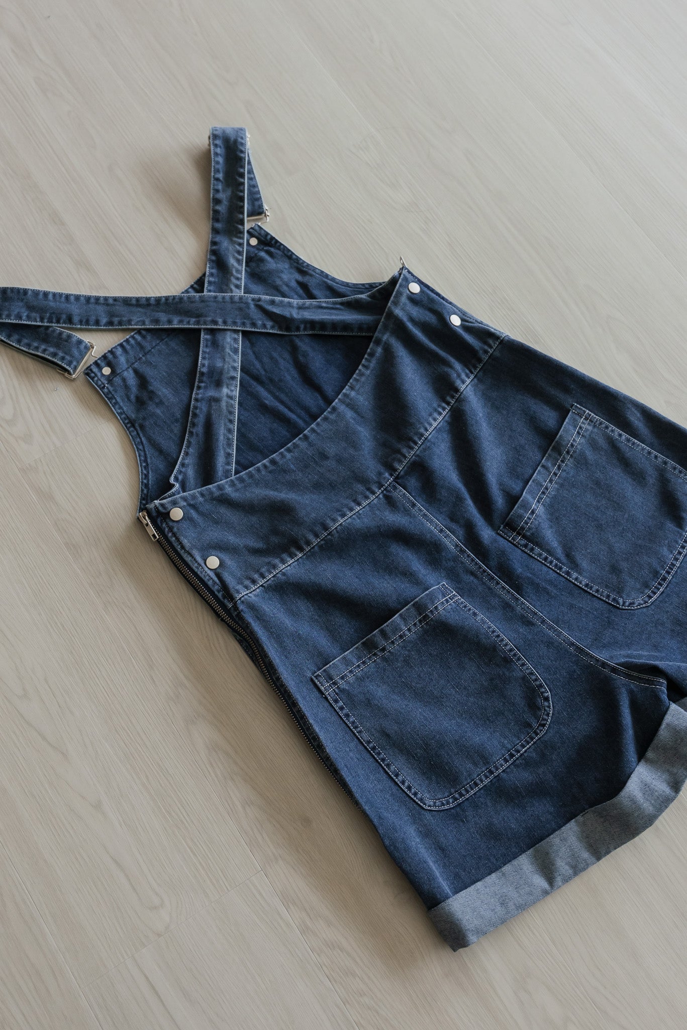 STRANGER Denim Short Bib in Mid Wash