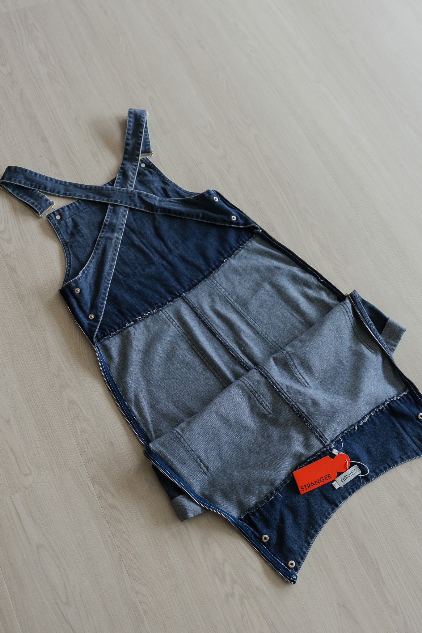 STRANGER Denim Short Bib in Mid Wash
