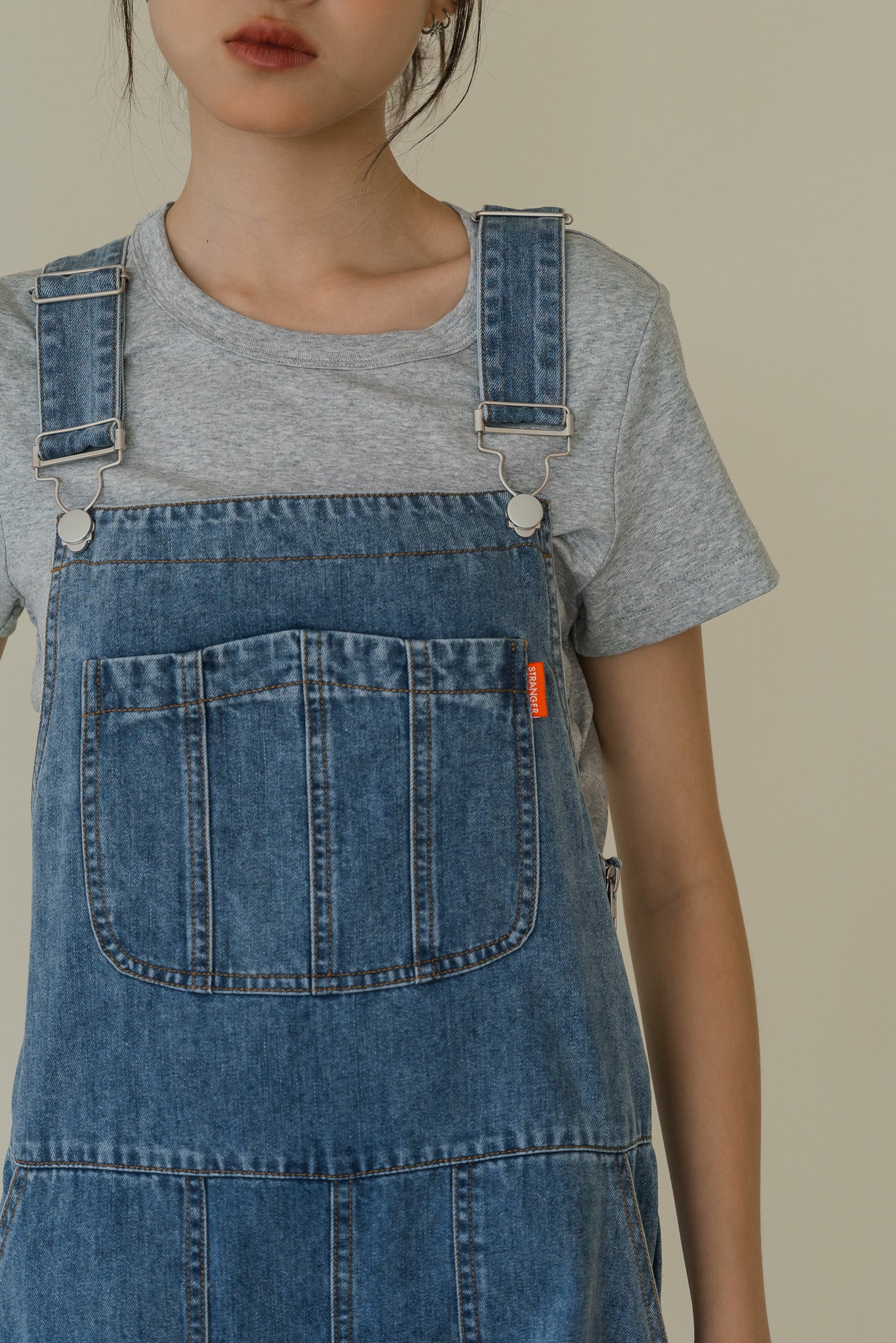 STRANGER Denim Short Bib in Mid Wash