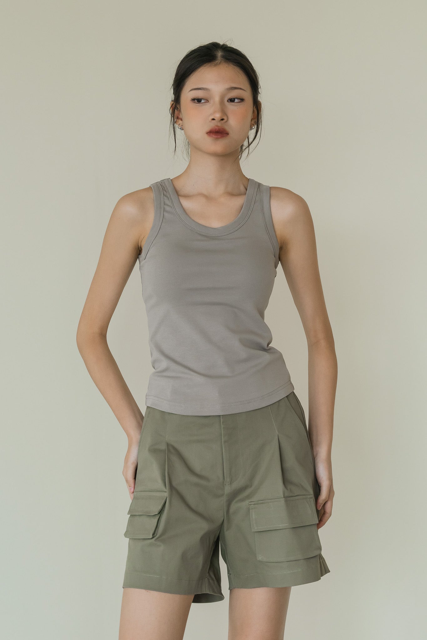 Comfy Padded Tank in Khaki