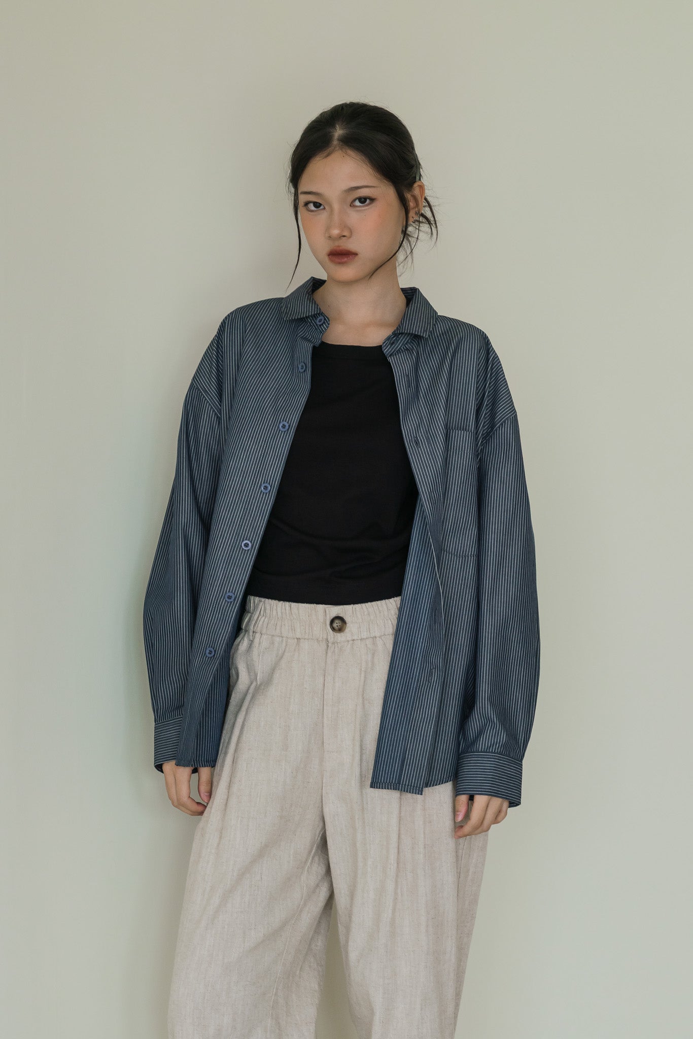 Striped Oversized Shirt in Navy