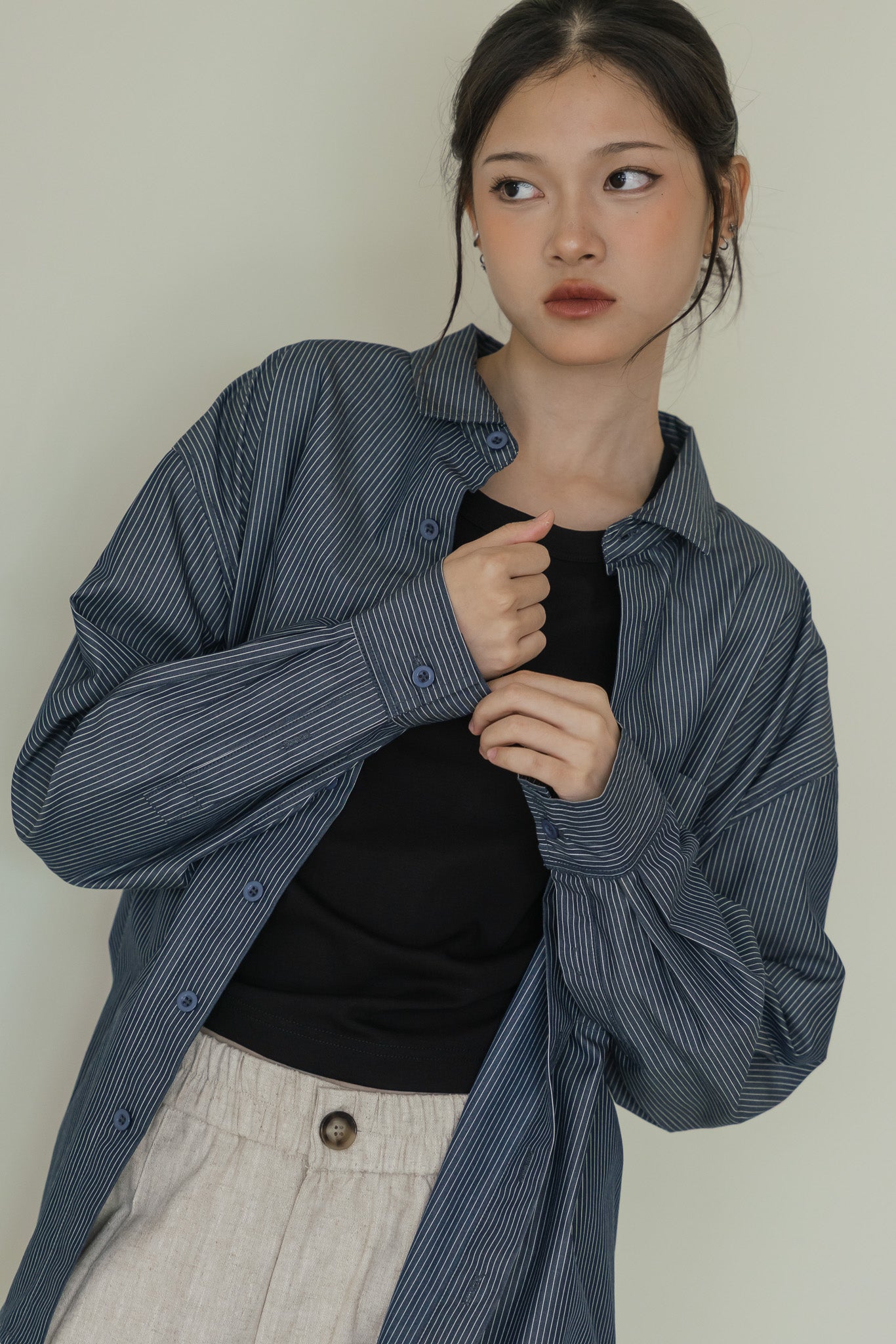 Striped Oversized Shirt in Navy