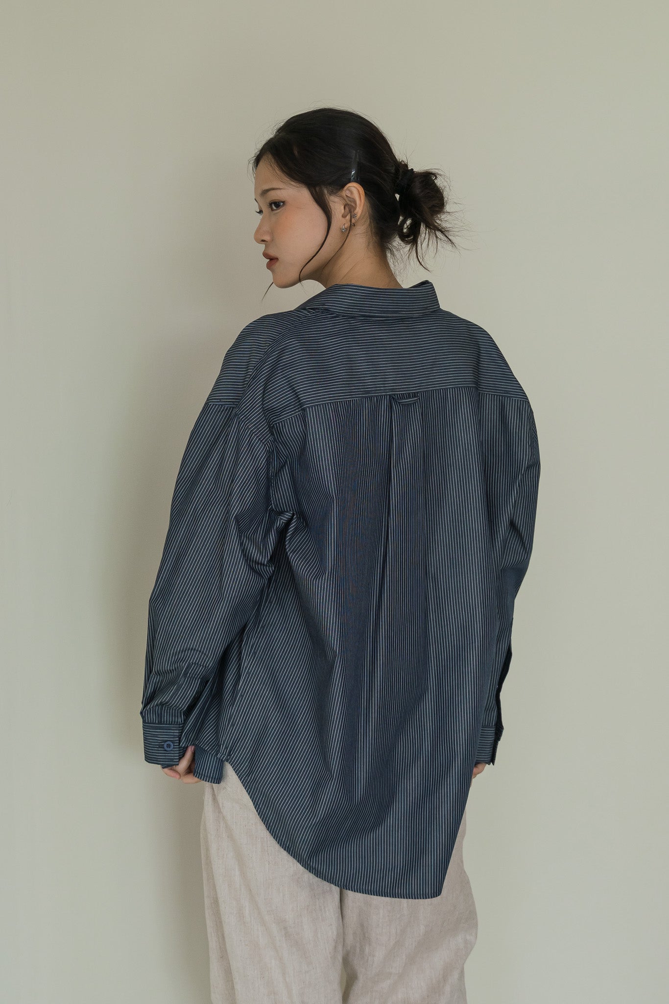 Striped Oversized Shirt in Navy