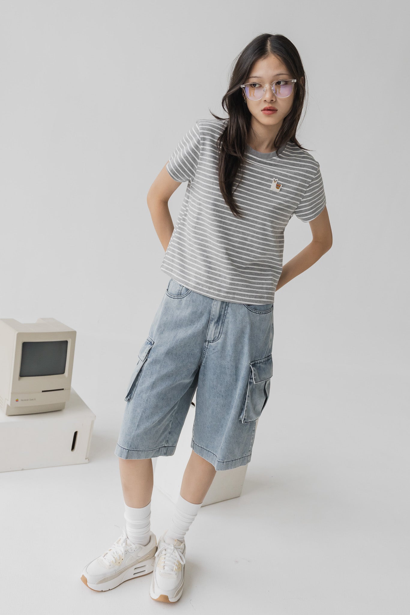 Cargo Denim Jorts in Light Wash