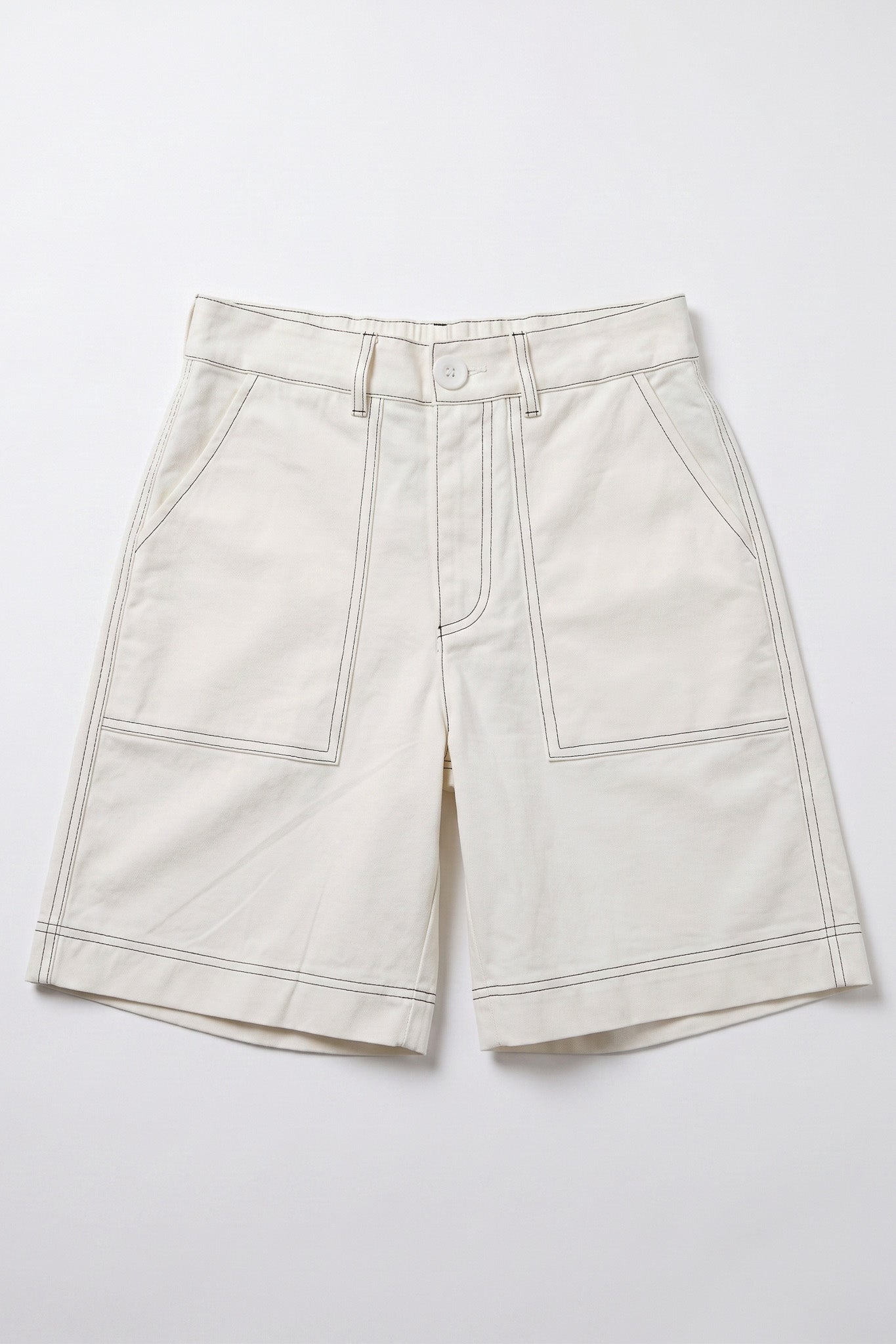 Contrast Stitch Twill Berms in Cream+Green