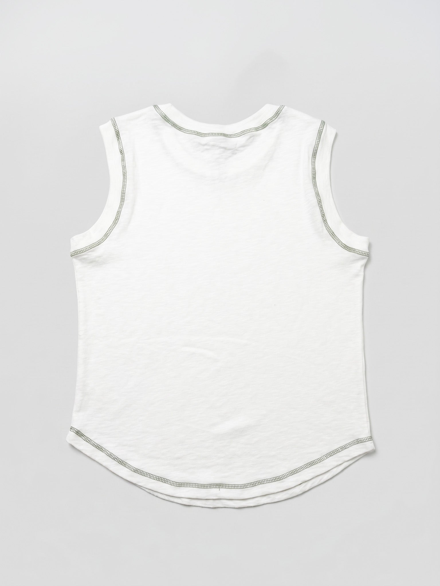 Contrast Stitch Tank Top in Cream+Green