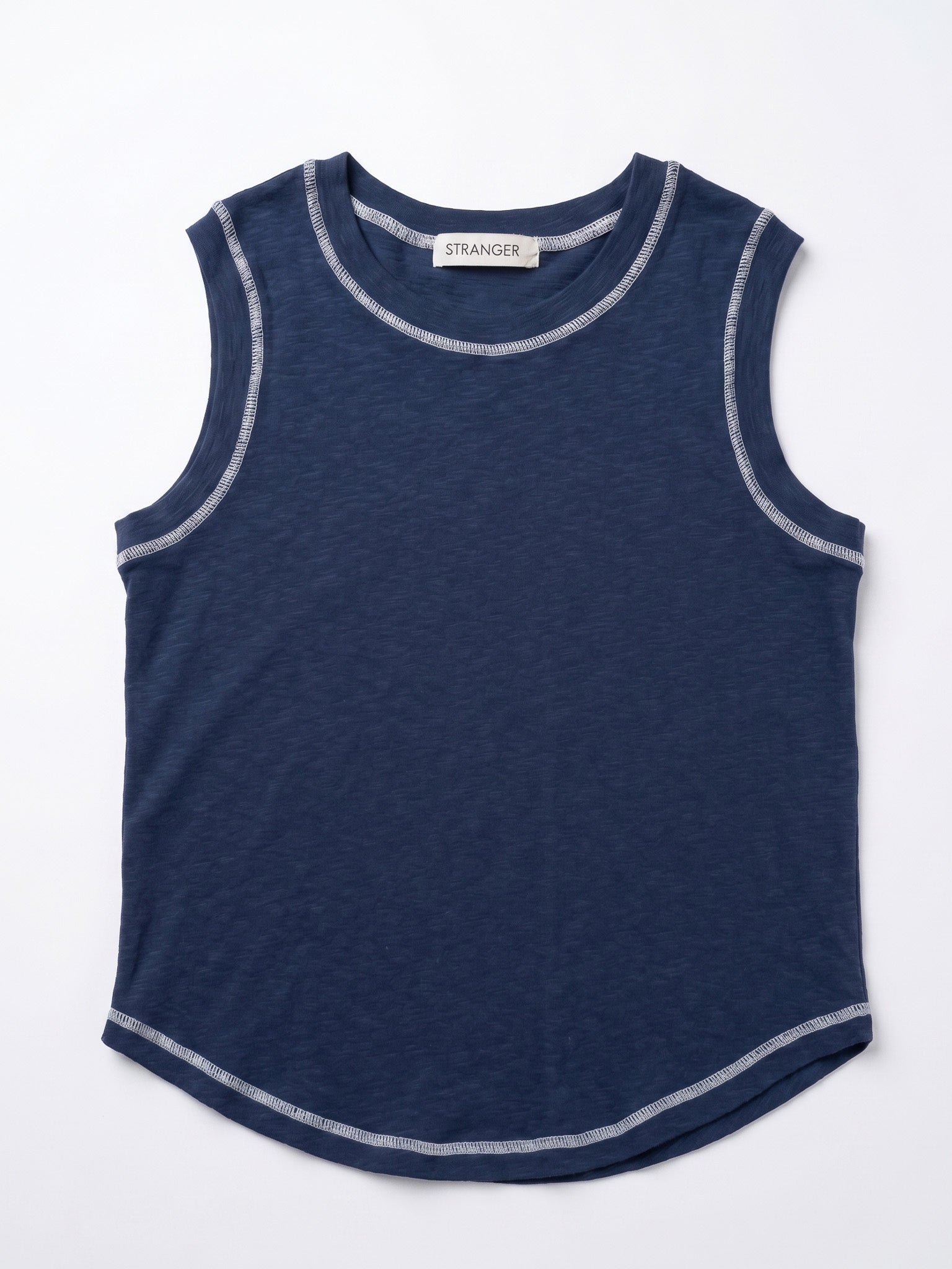 Contrast Stitch Tank Top in Navy+Cream