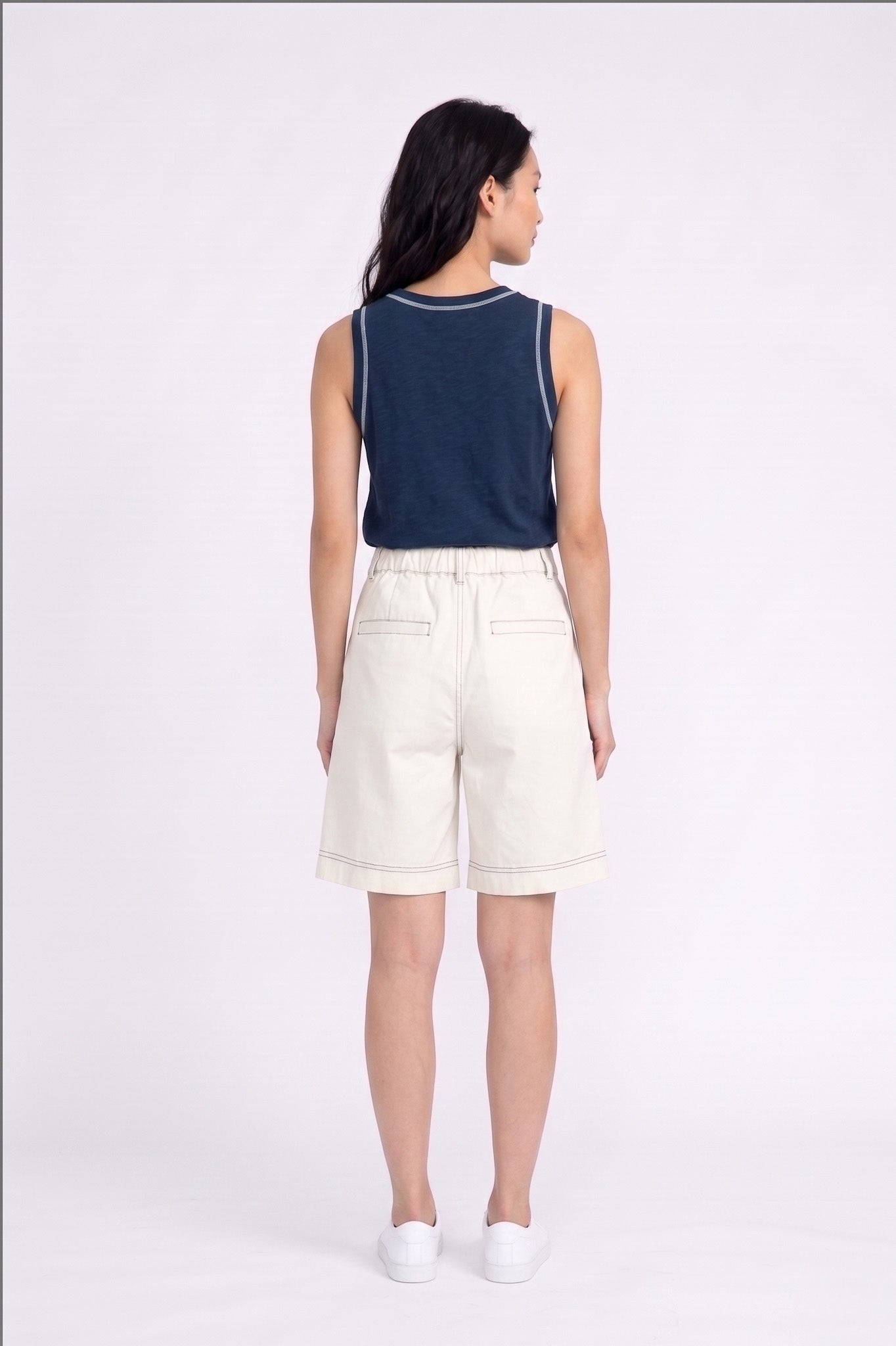 Contrast Stitch Tank Top in Navy+Cream