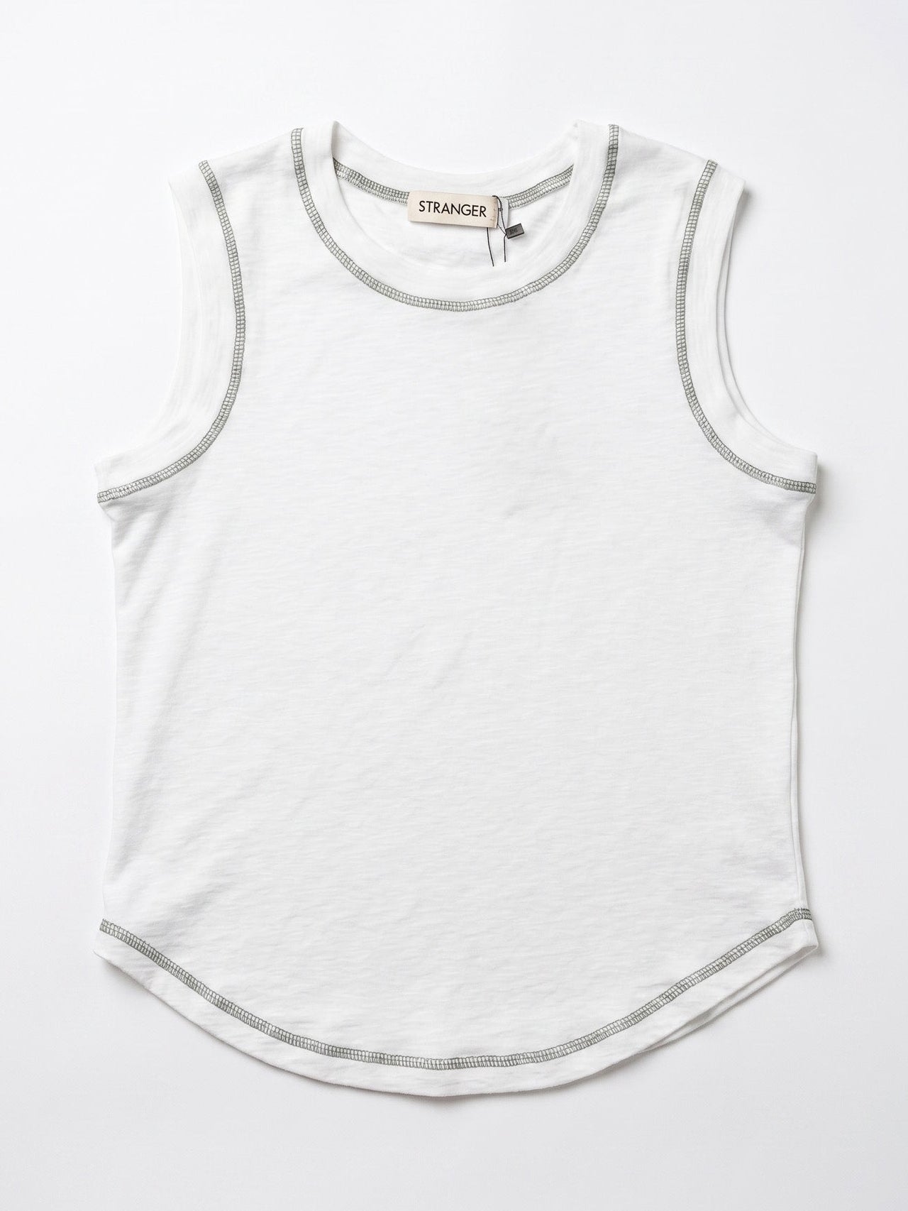 Contrast Stitch Tank Top in Cream+Green