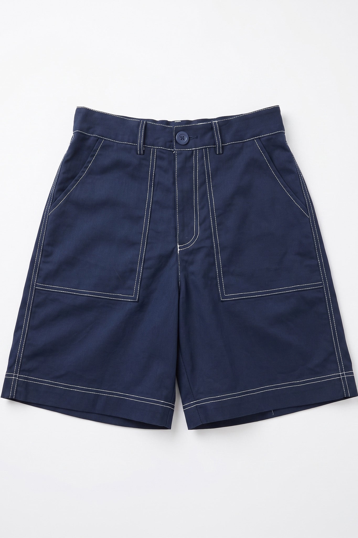 Contrast Stitch Twill Berms in Navy+Cream
