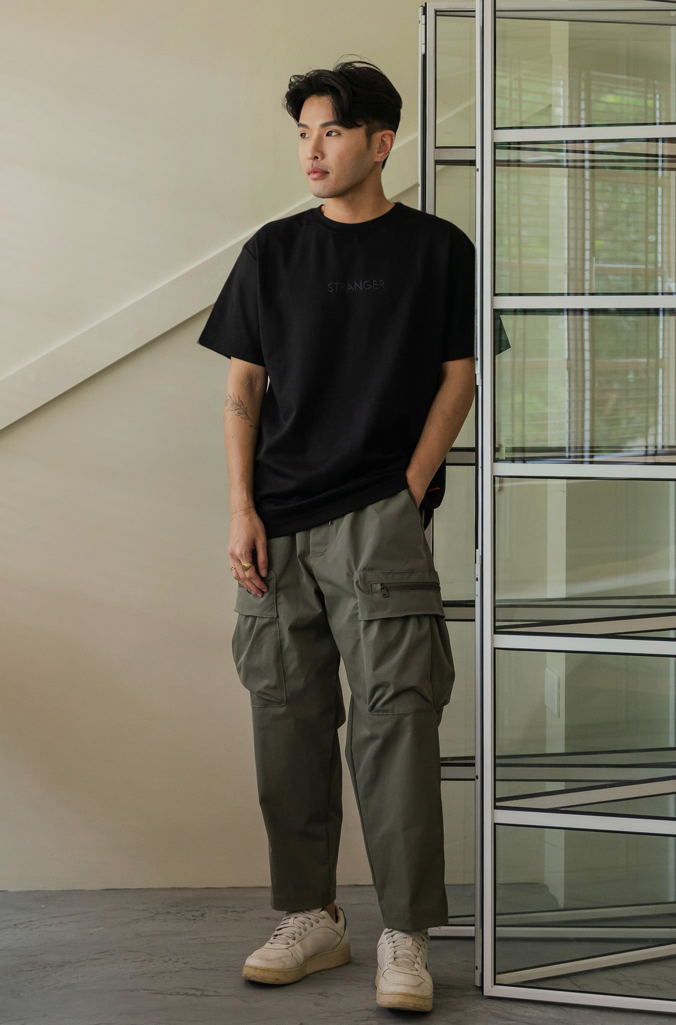 STRANGER Men's Embroidered Logo Tee in Black
