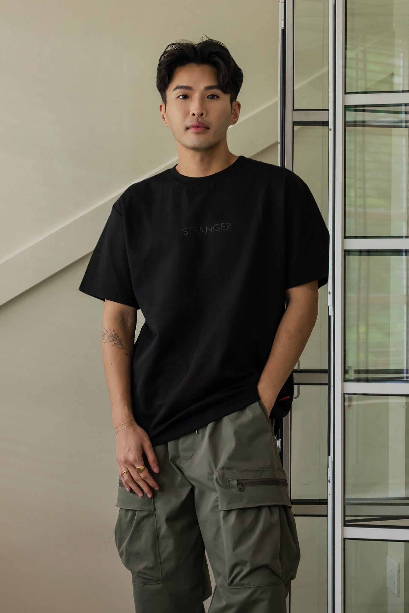 STRANGER Men's Embroidered Logo Tee in Black