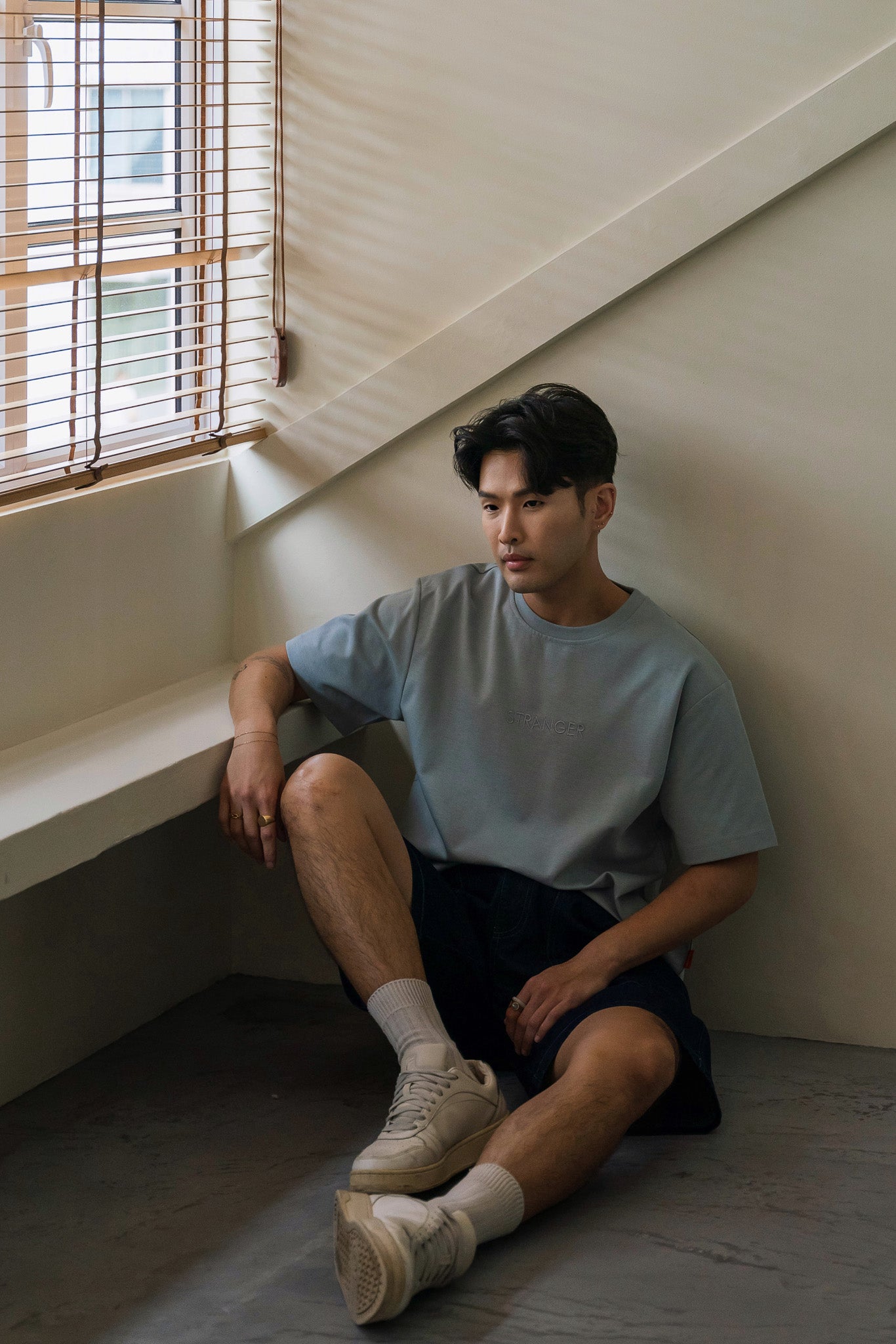 STRANGER Men's Embroidered Logo Tee in Light Blue