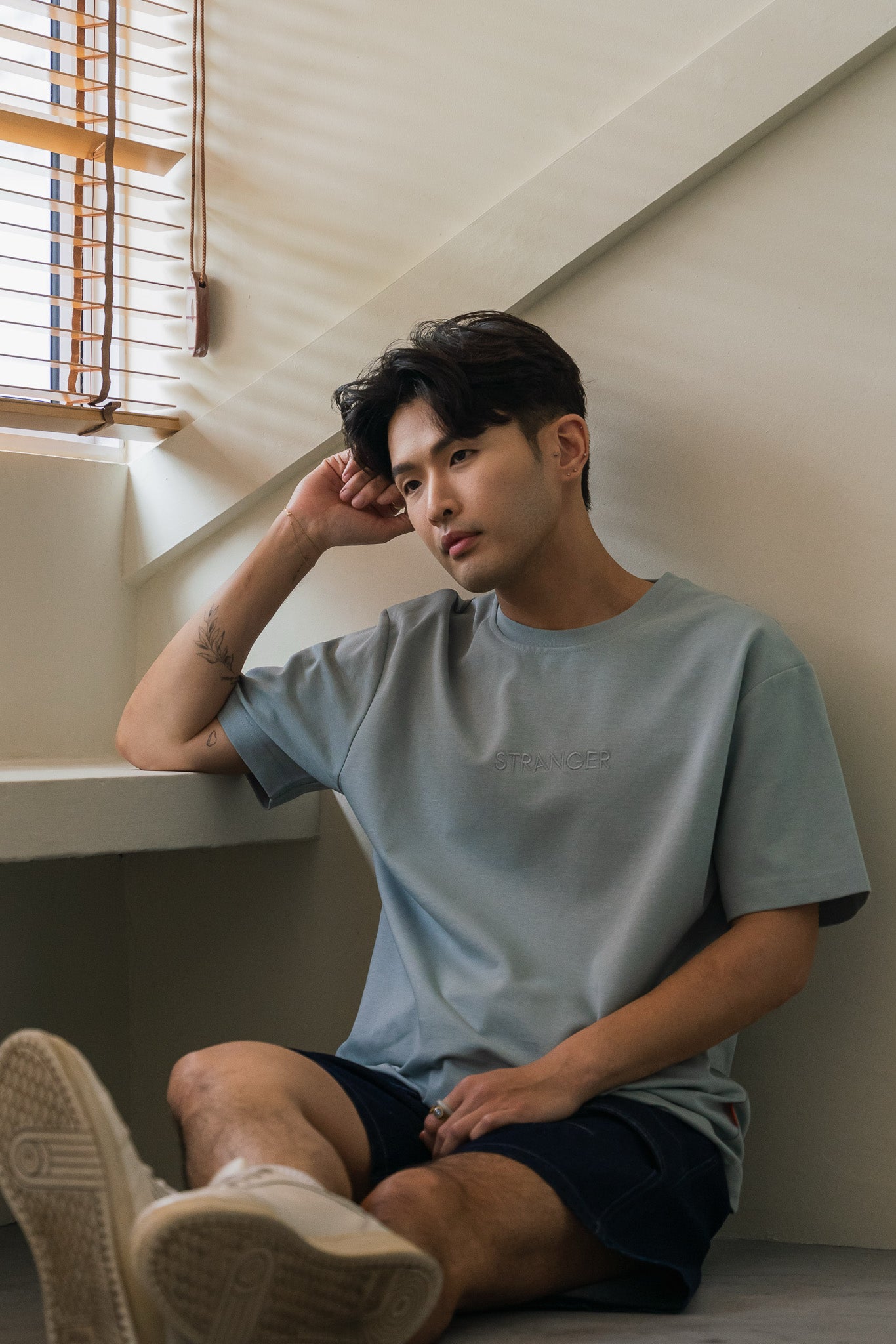 STRANGER Men's Embroidered Logo Tee in Light Blue