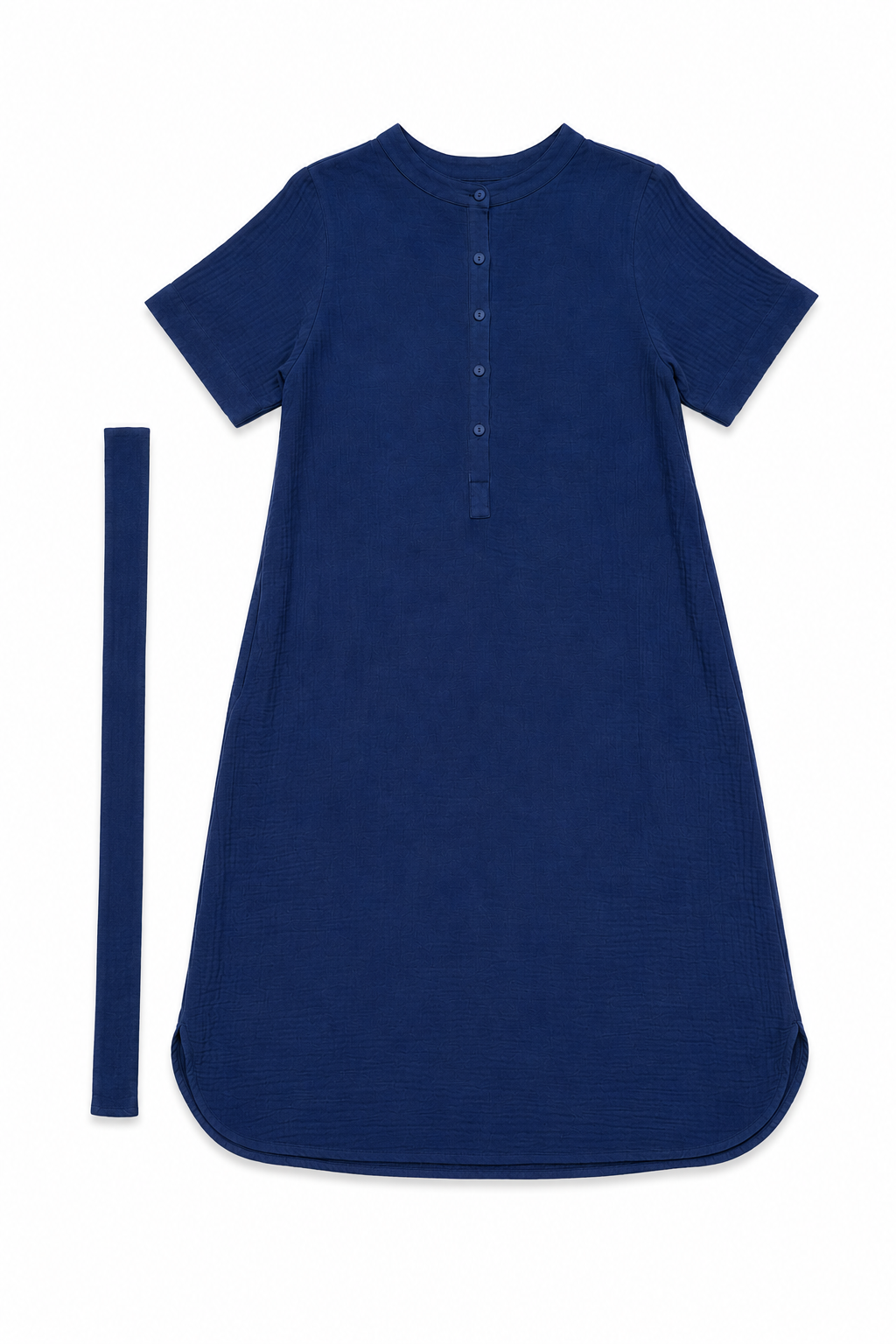 Mandarin Collar Muslin Dress in Navy