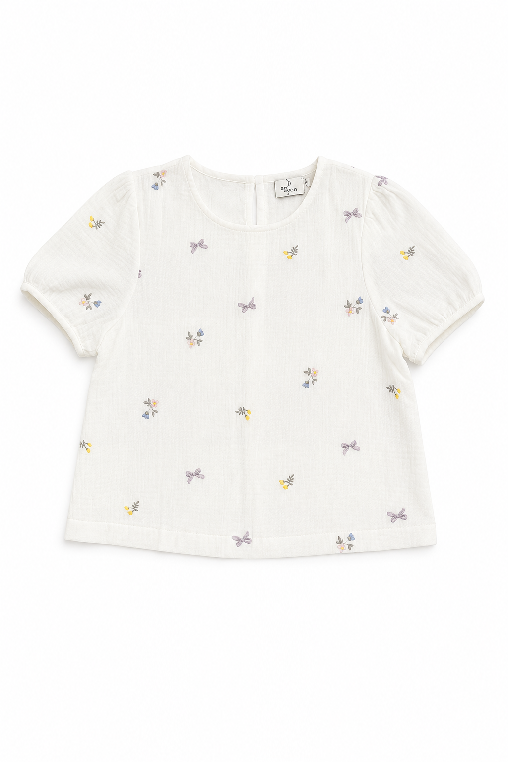 Embroidery Muslin Short Slv Blouse in White