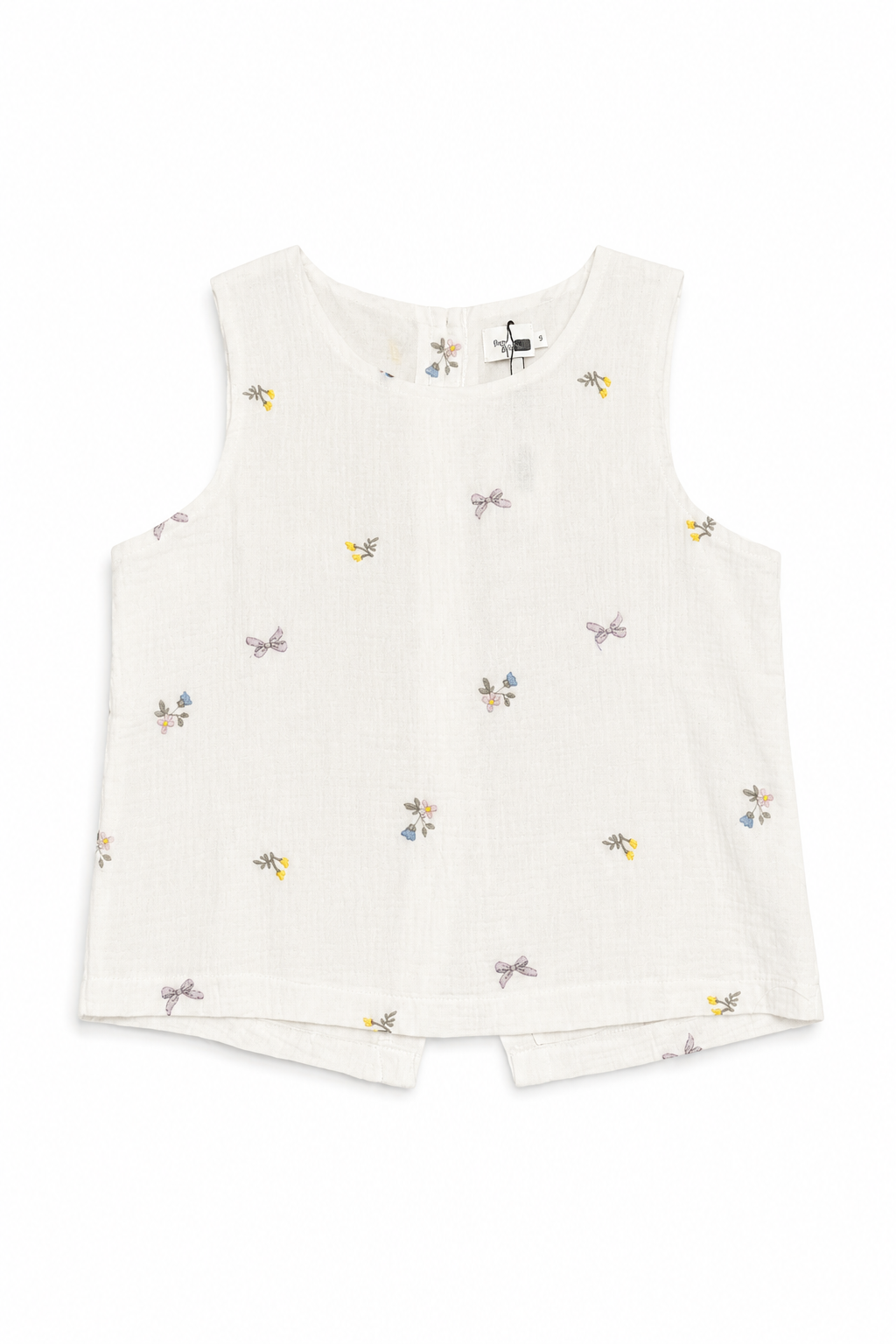 Embroidery Muslin Back Slit Blouse in White