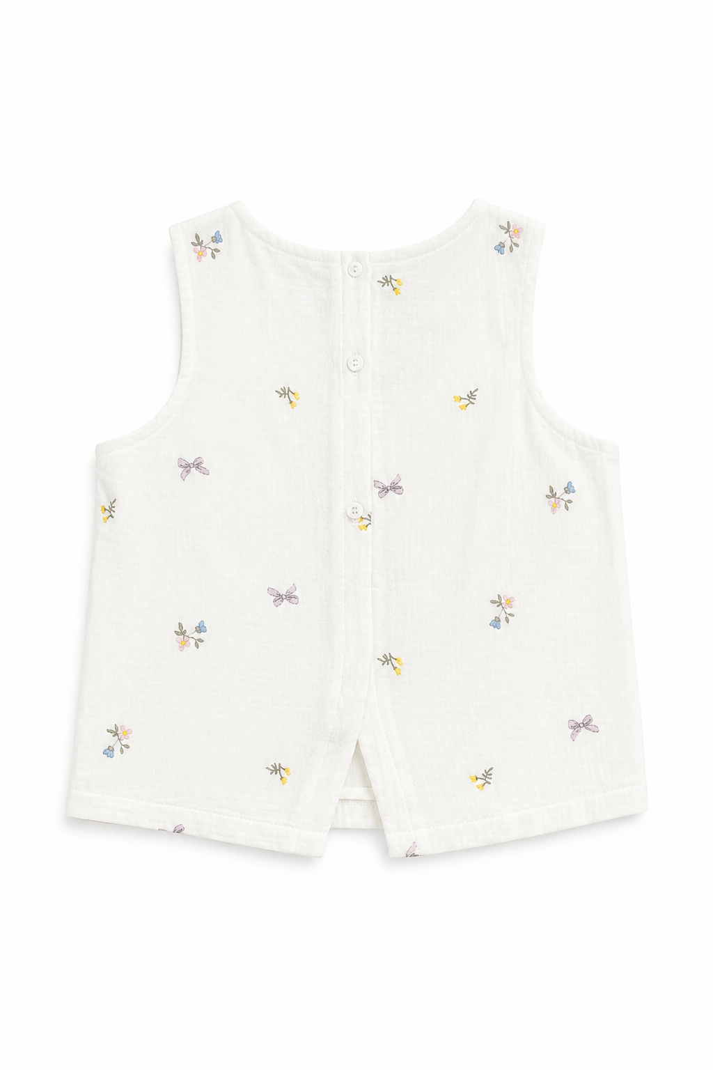 Embroidery Muslin Back Slit Blouse in White