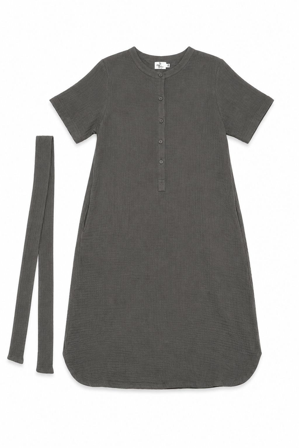 Mandarin Collar Muslin Dress in Army Green