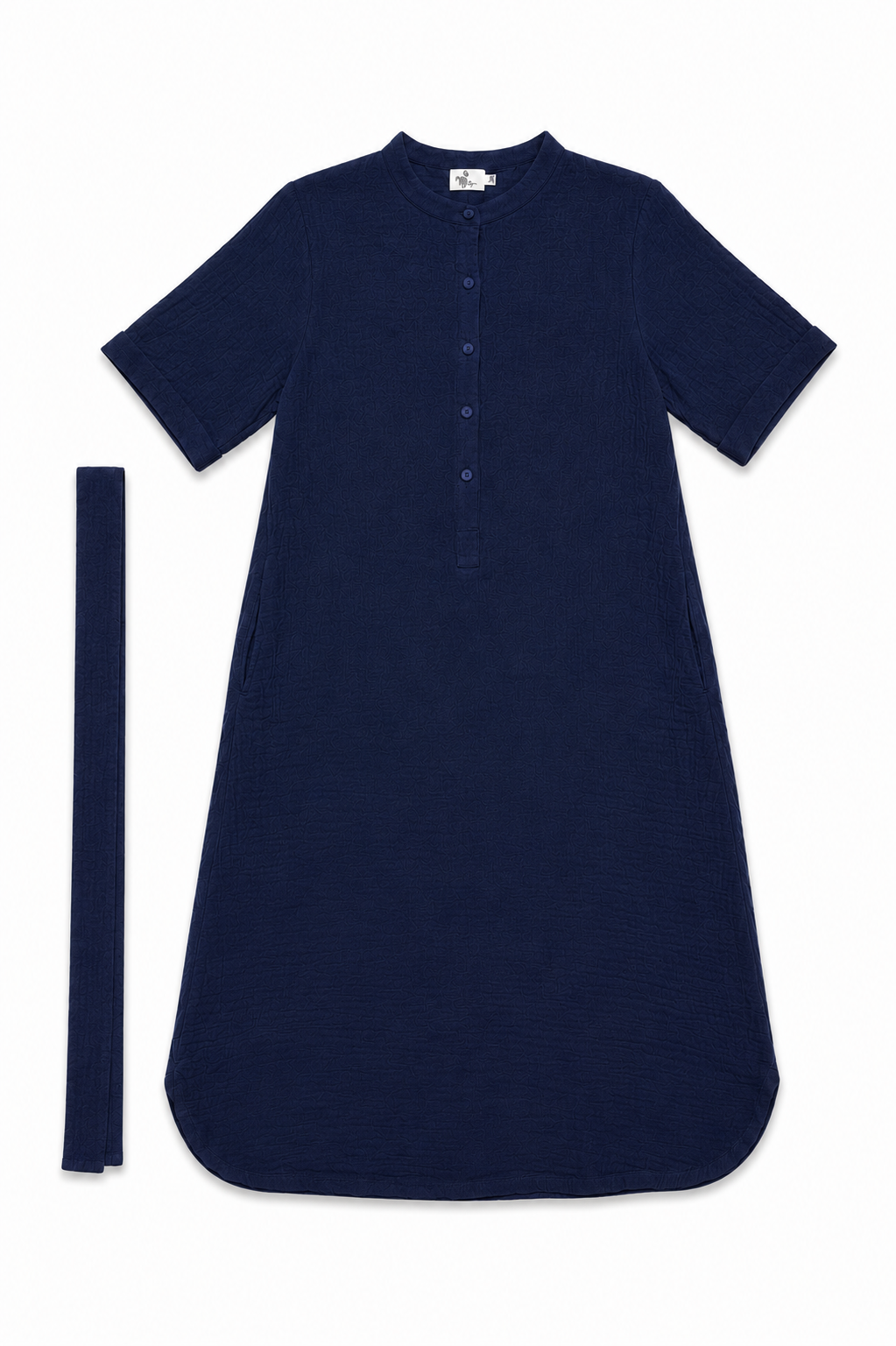 Mandarin Collar Muslin Dress in Navy