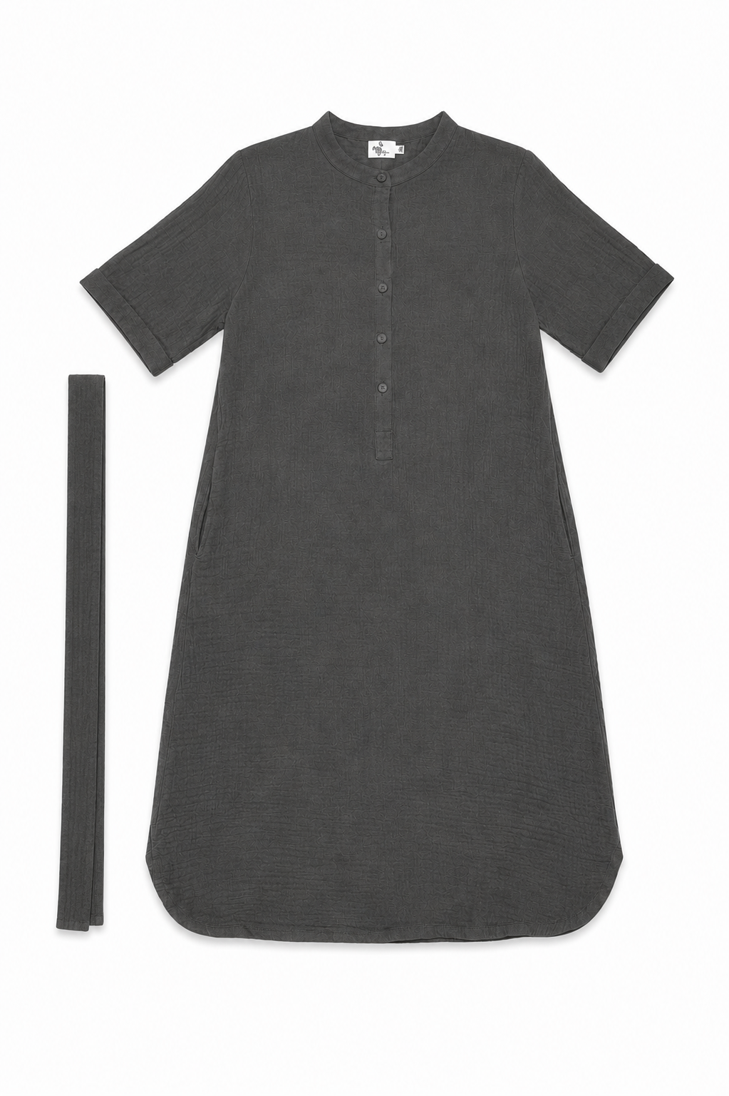 Mandarin Collar Muslin Dress in Army Green