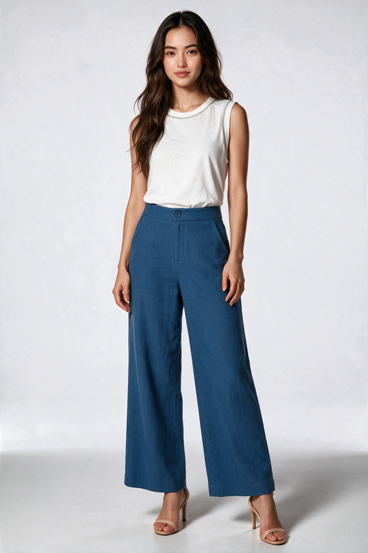 Tencel Denim Long Pants in Mid Wash