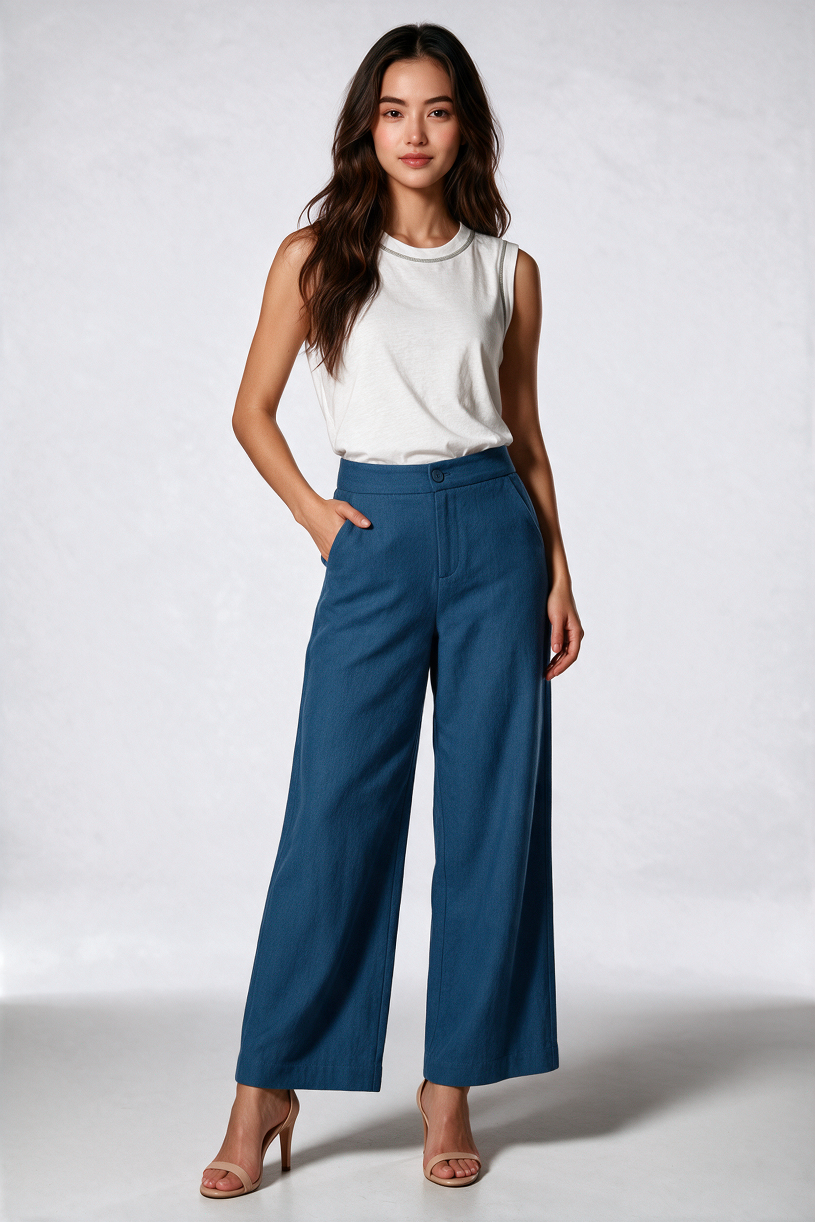 Tencel Denim Long Pants in Mid Wash