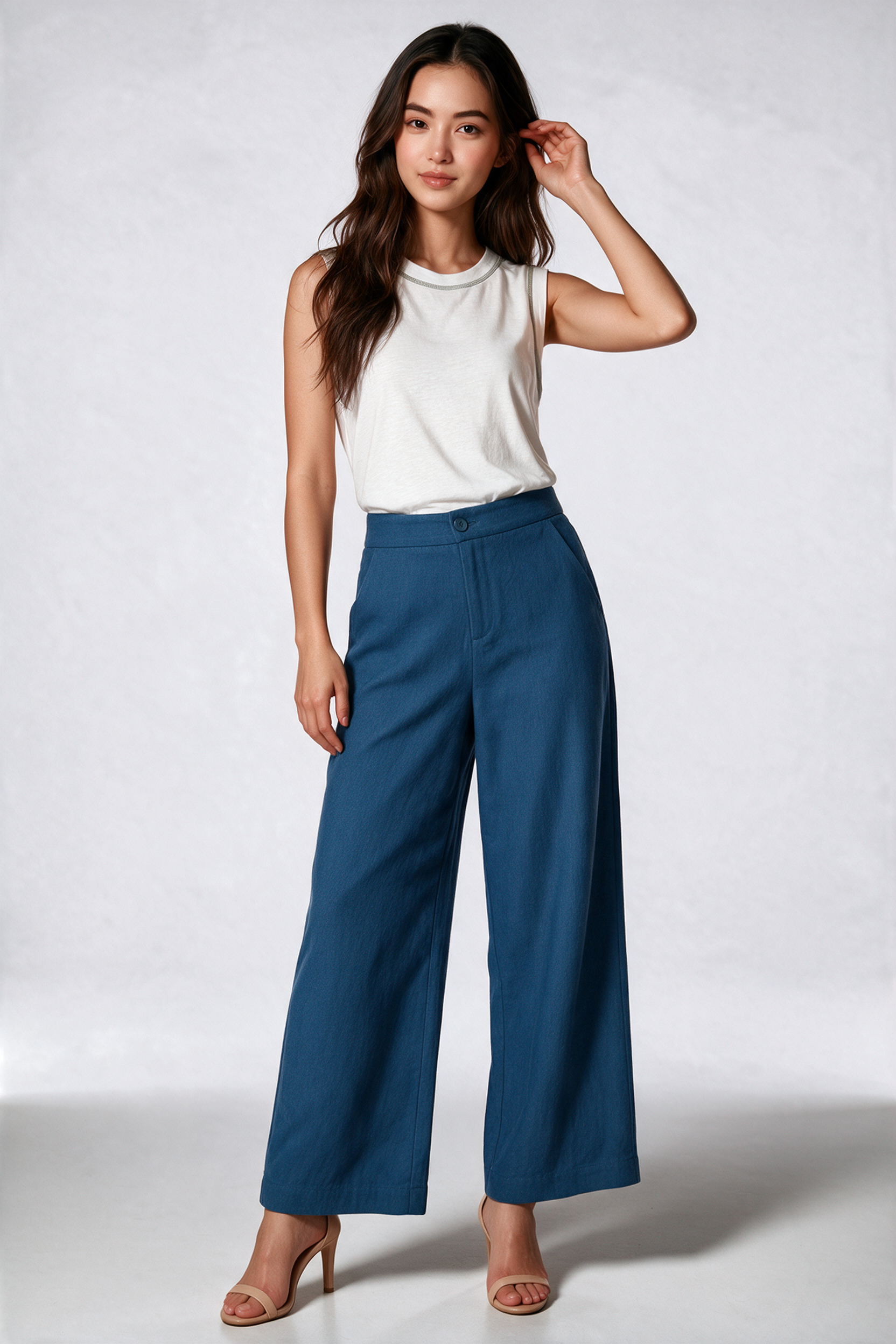 Tencel Denim Long Pants in Mid Wash