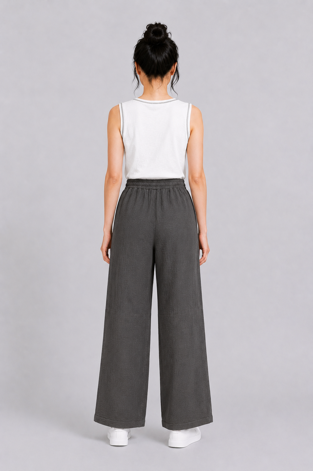 Wide Leg Muslin Long Pants in Army Green