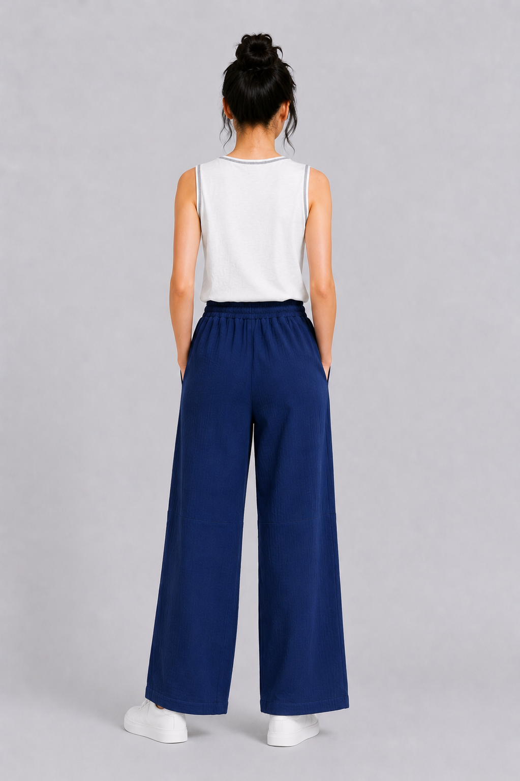 Wide Leg Muslin Long Pants in Navy