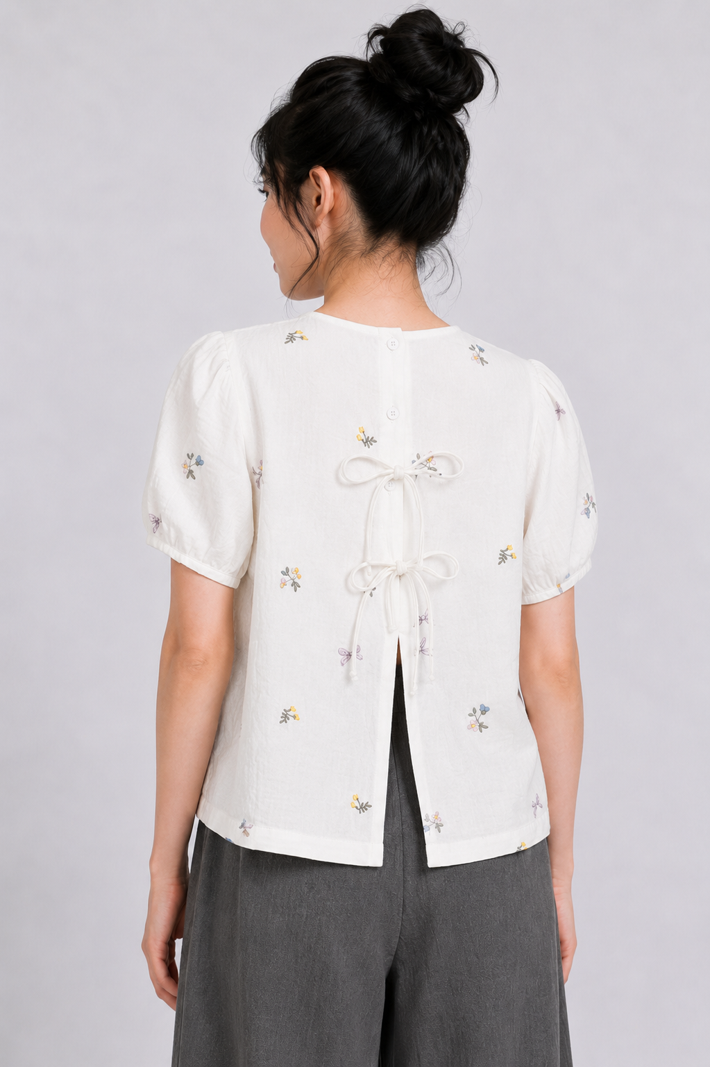 Embroidery Muslin Short Slv Blouse in White
