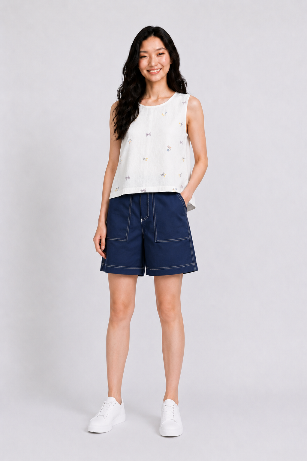 Embroidery Muslin Back Slit Blouse in White