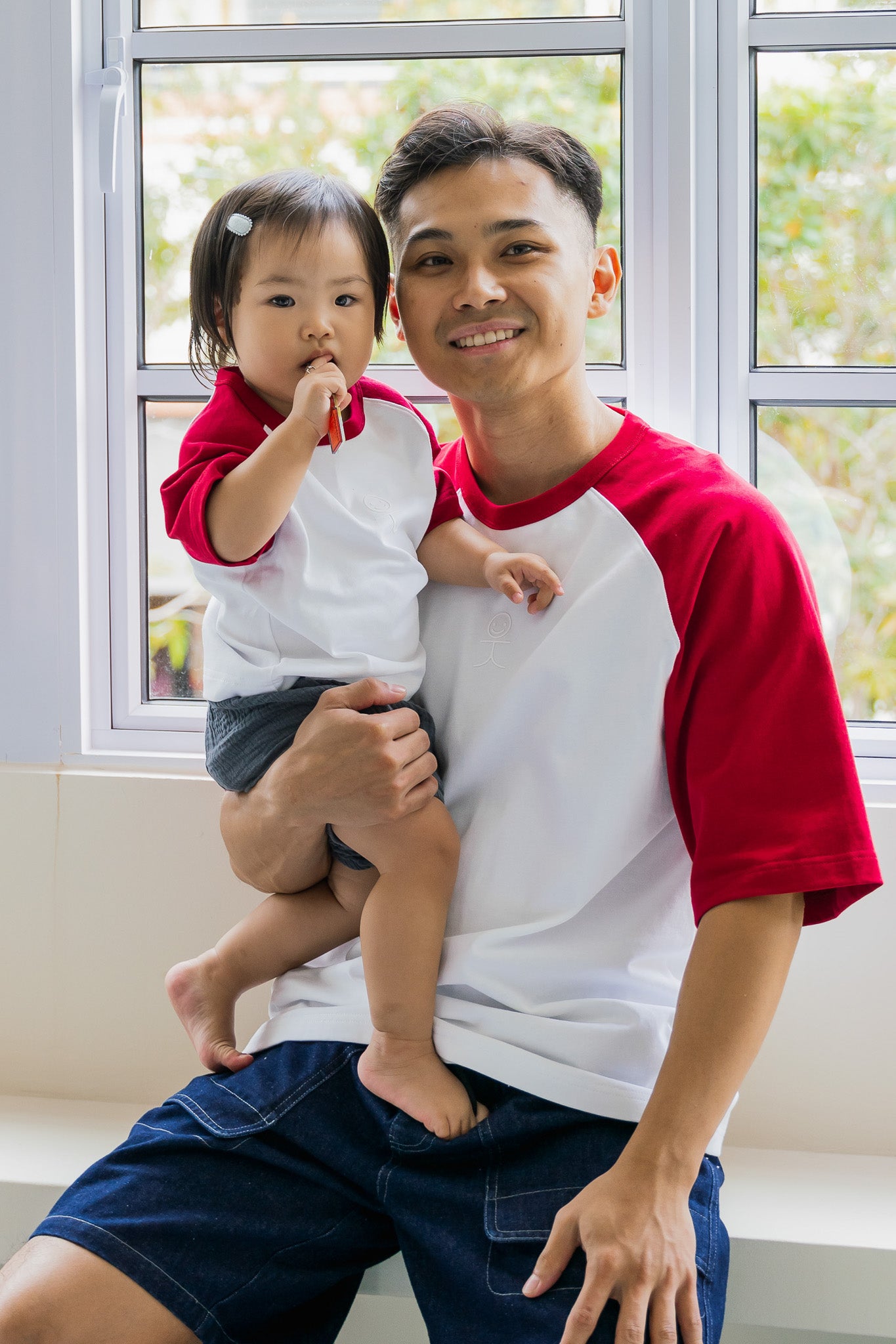 Colour Block Oversized Baseball Tee in Red