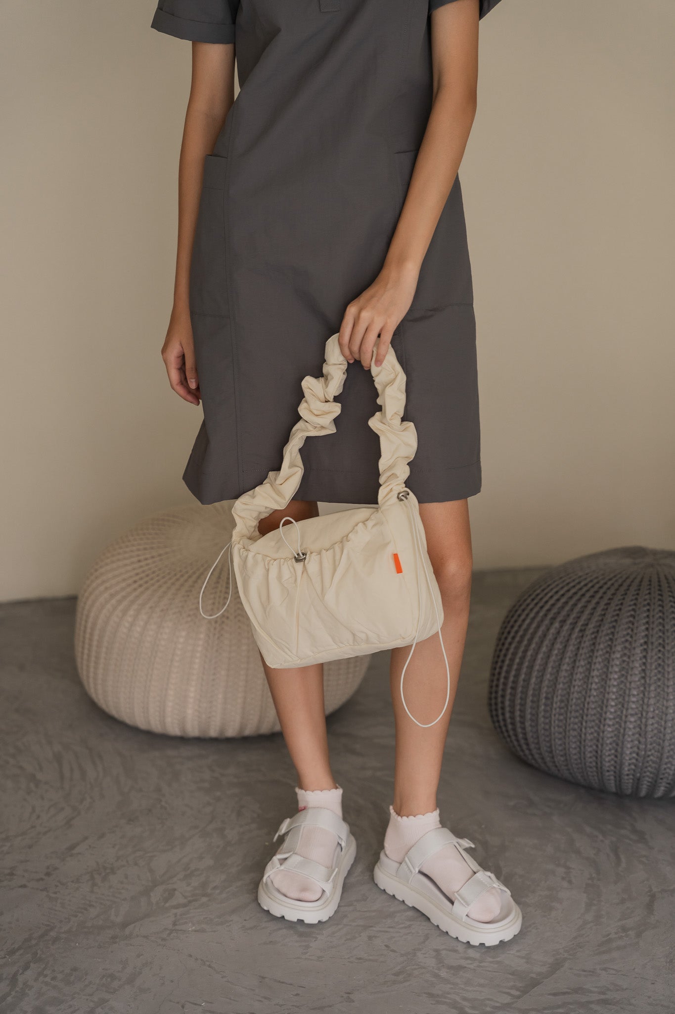 Urban Flow Two-Way Nylon Cross Bag in Cream