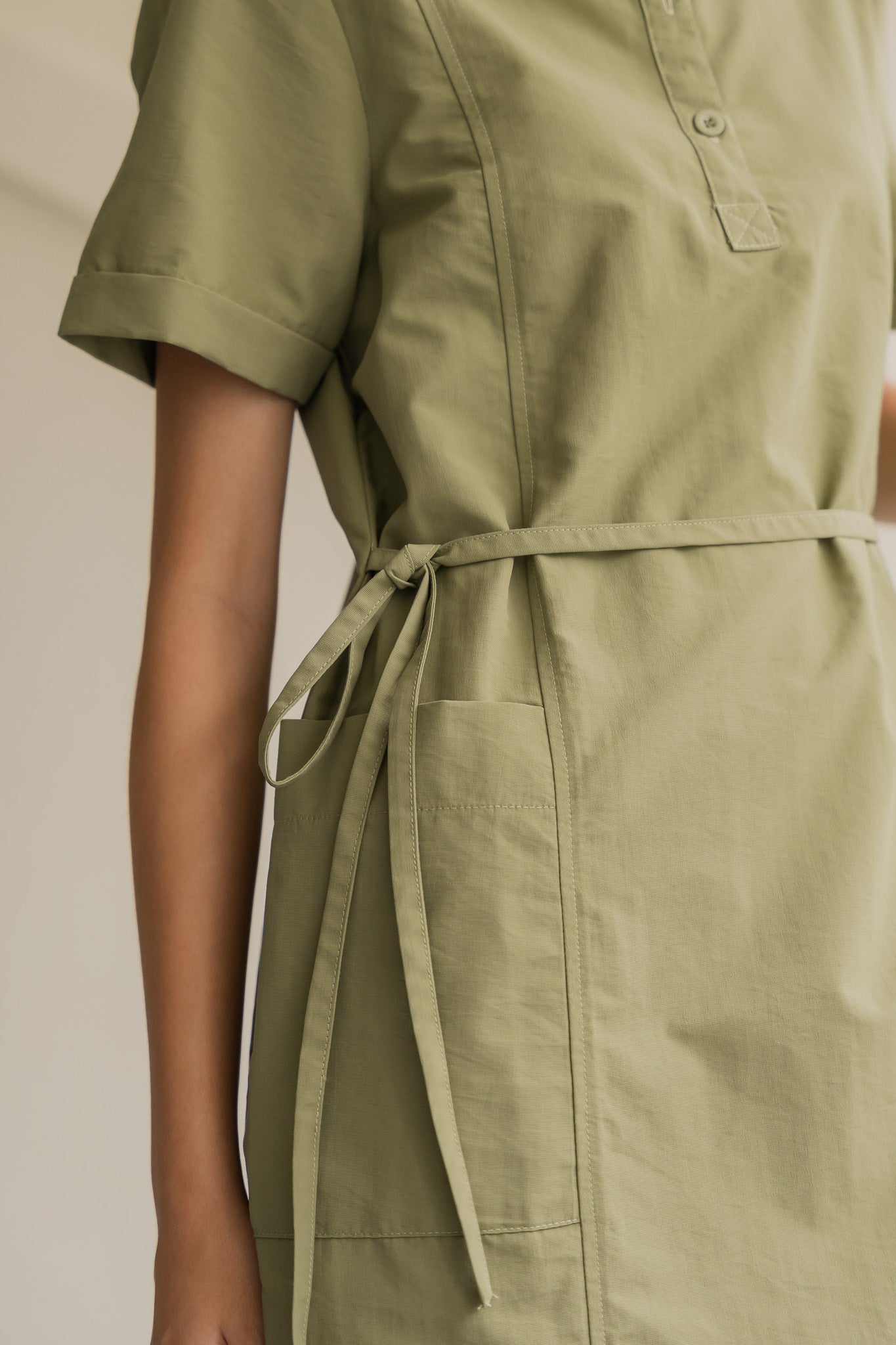 Nylon Shirt Shift Dress in Olive