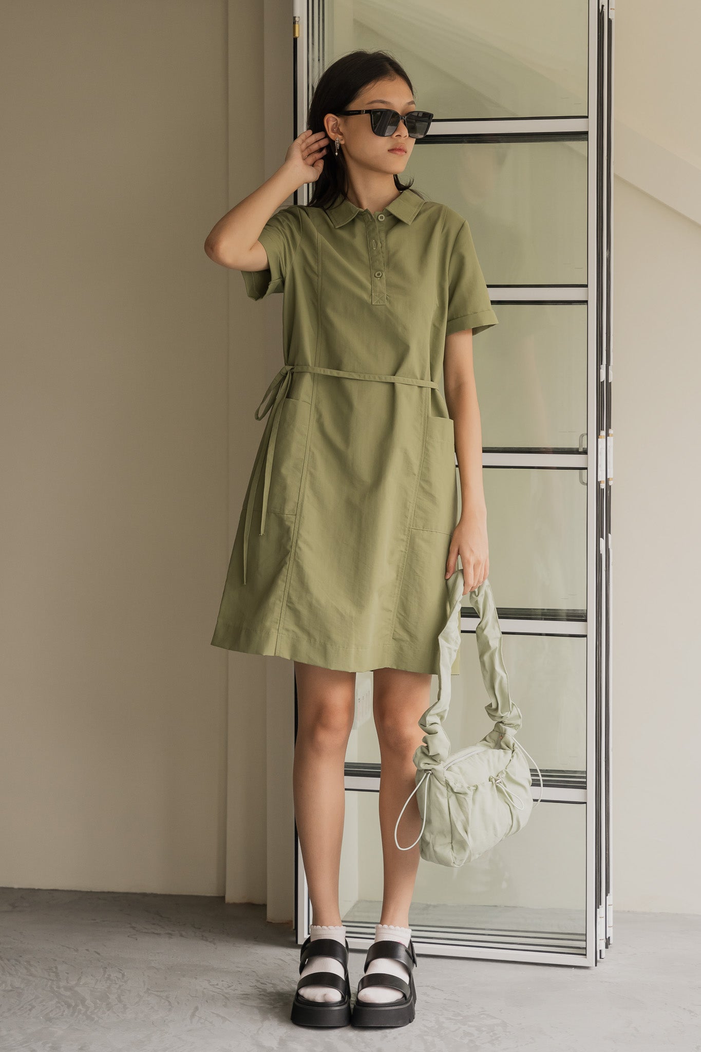 Urban Flow Two-Way Nylon Cross Bag in Light Green